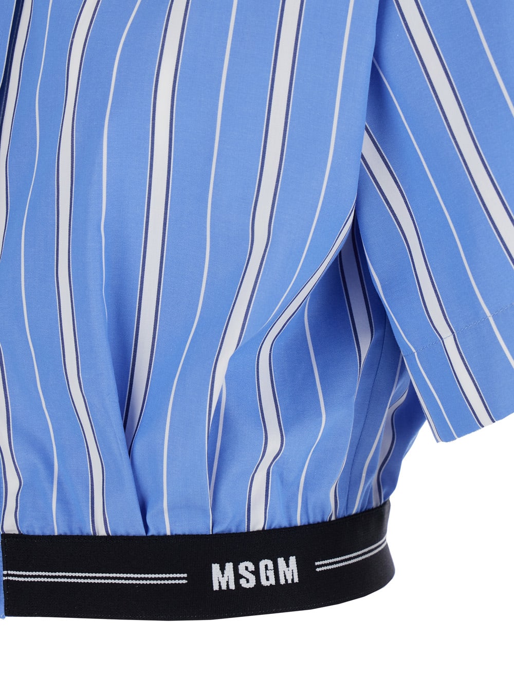 Msgm Collared Neck Cropped Top With Striped Pattern In Light Blue