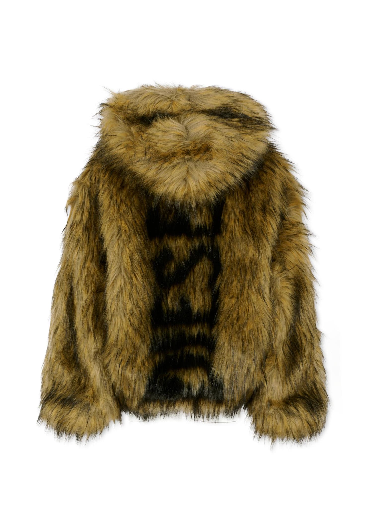 Diesel Brown Faux Fur Coat For Girl In Green