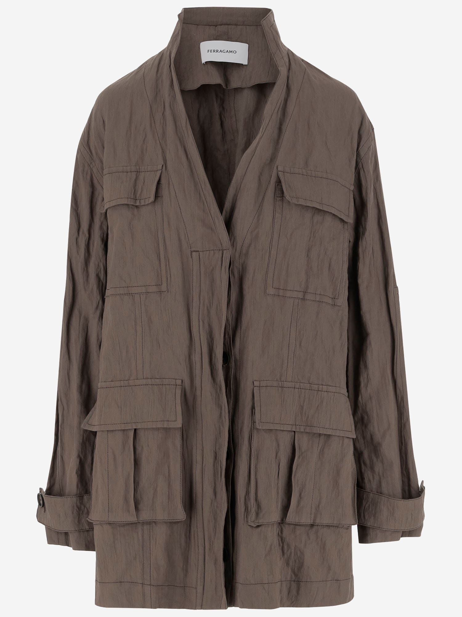 Shop Ferragamo Cotton Ruched Effect Jacket In Brown