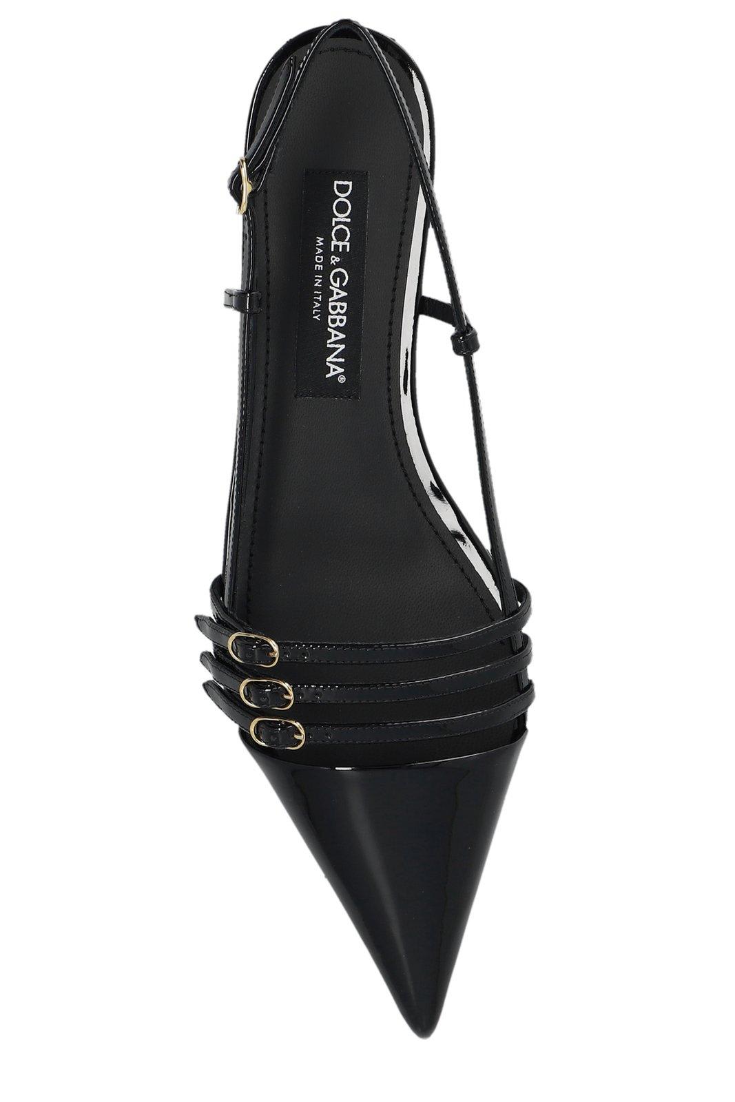 Shop Dolce & Gabbana Pointed Toe Strap Slingbacks In Black