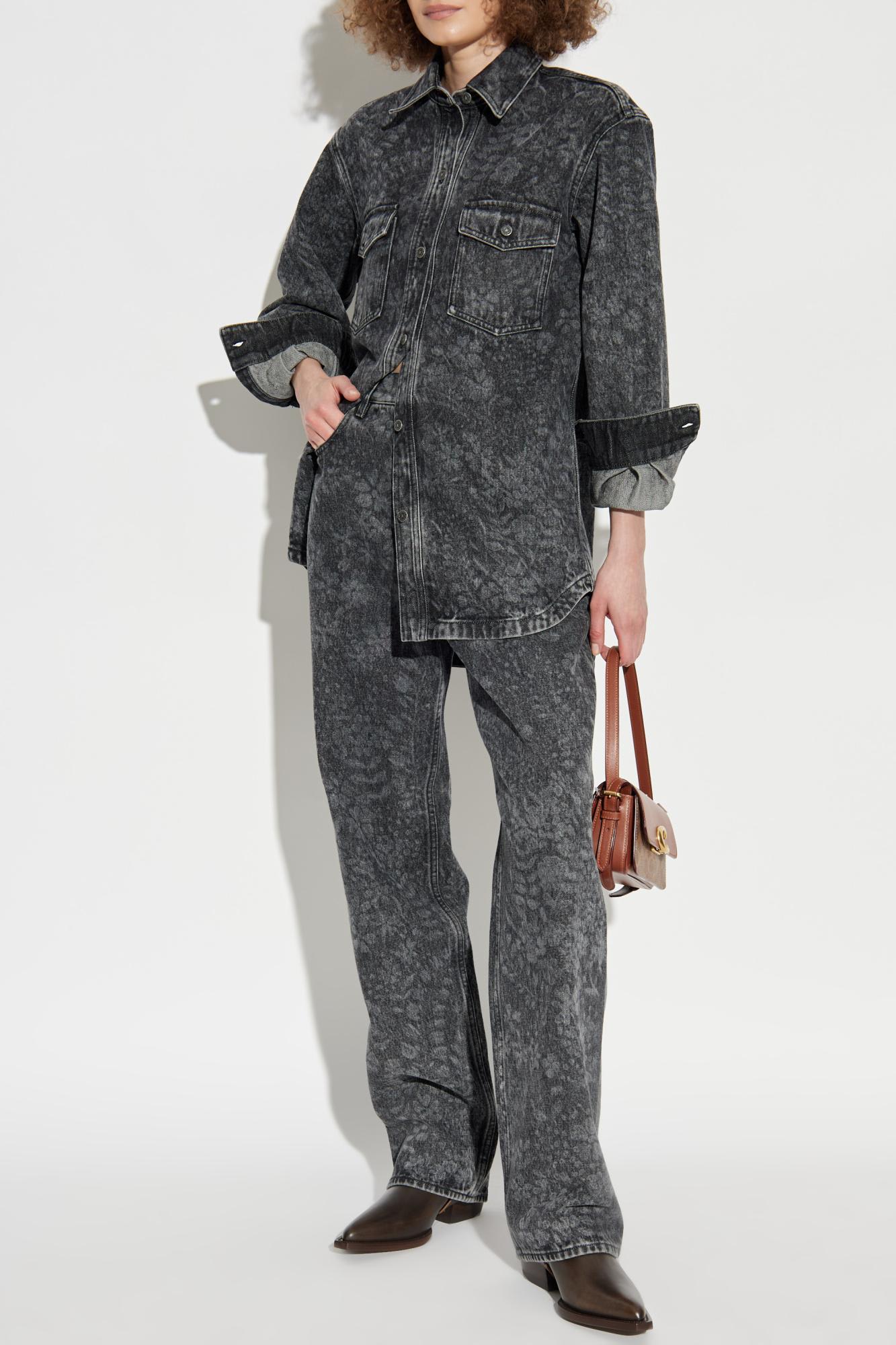 Golden Goose Straight Jeans With Floral Motif In Gray