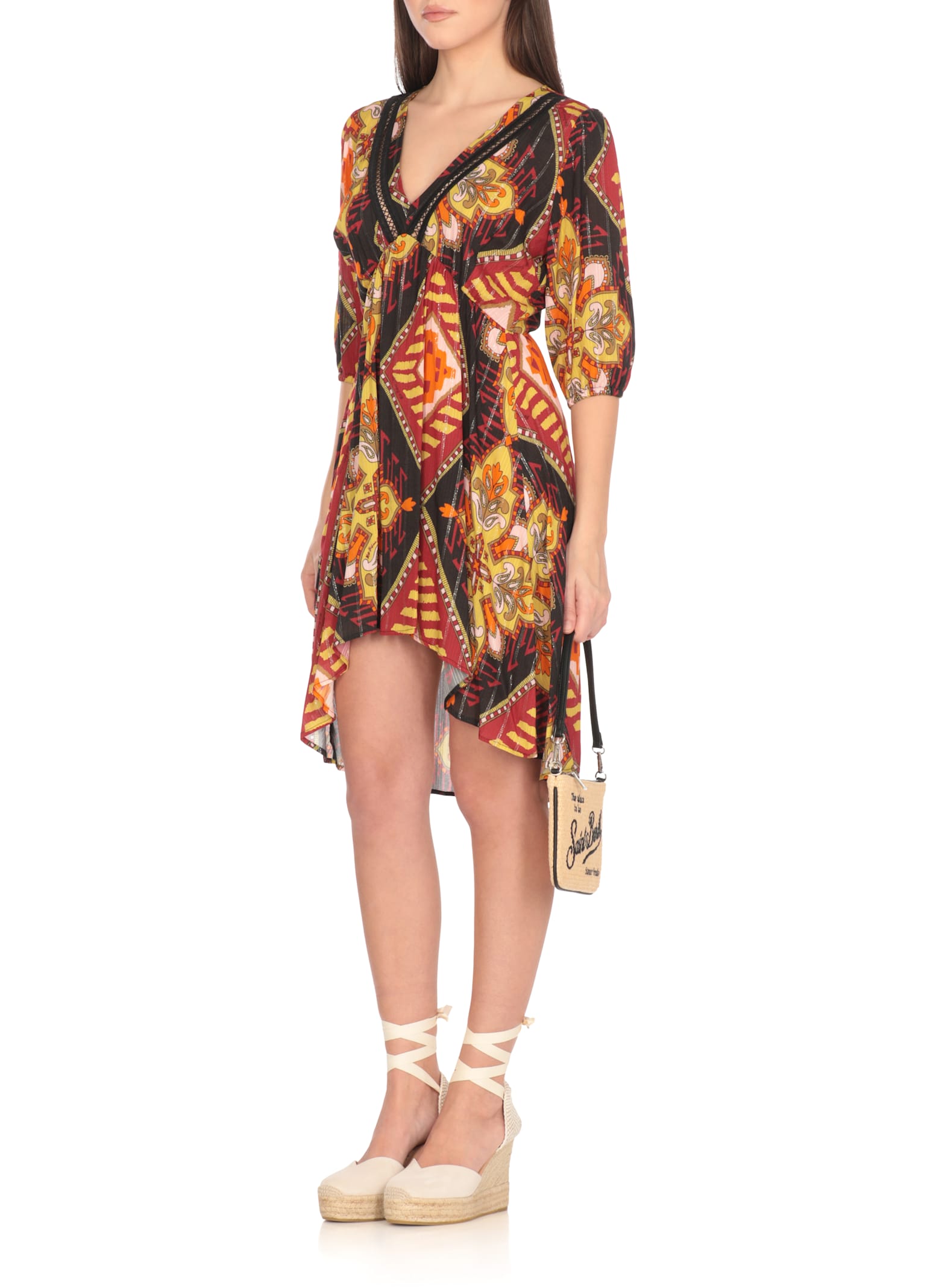 Miss Bikini Vibrant Multicolor Viscose Dress With 3/4 Sleeves In Multi