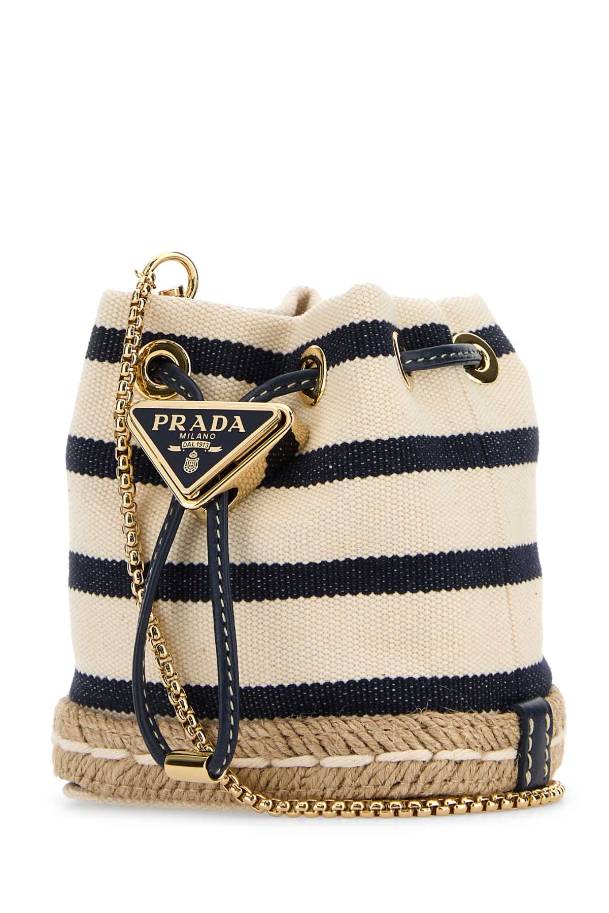 Prada Canvas Bucket Bag Featuring Chain Strap In Animal Print