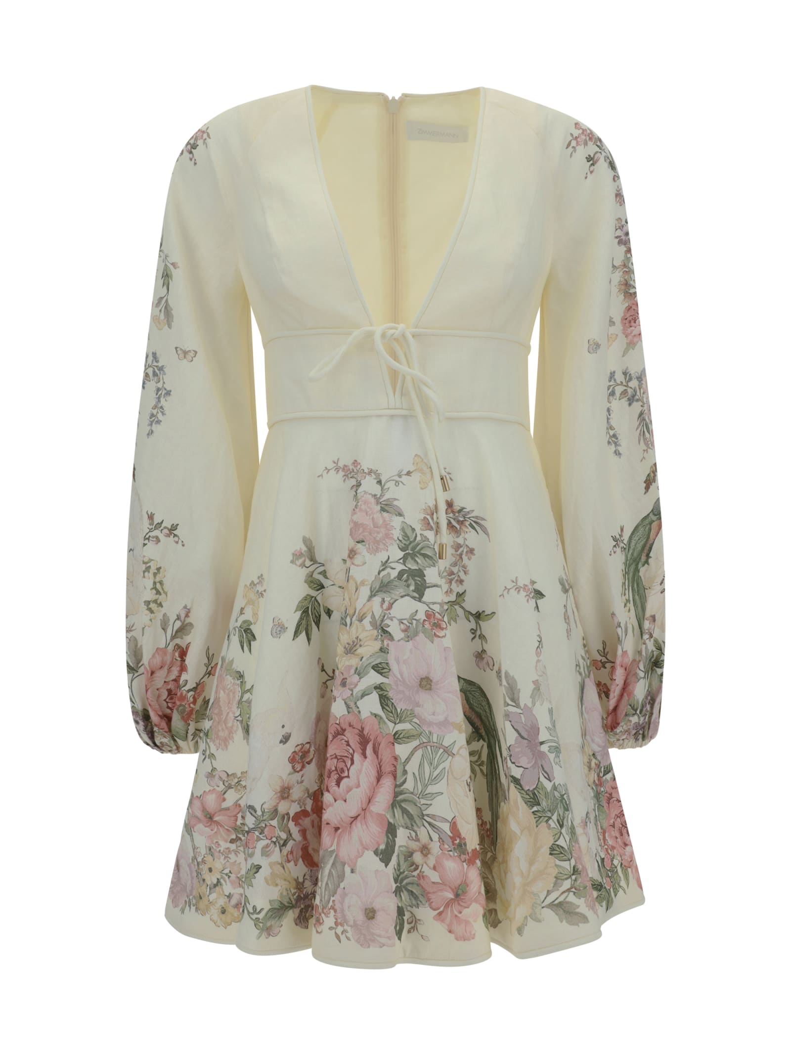 Shop Zimmermann Waverly Plunge Dress In Cream Floral