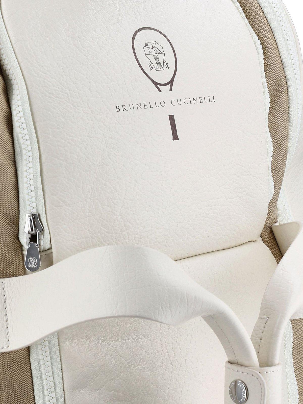 Shop Brunello Cucinelli Logo Detailed Tennis Bag In White