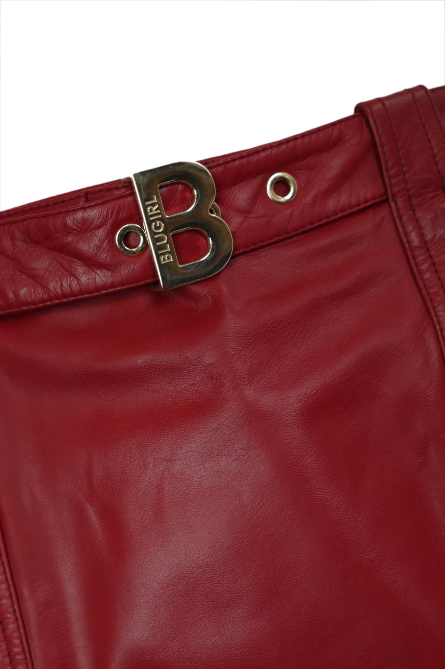 Shop Blugirl Leather Skirt With Belt In Cherry Marmalade