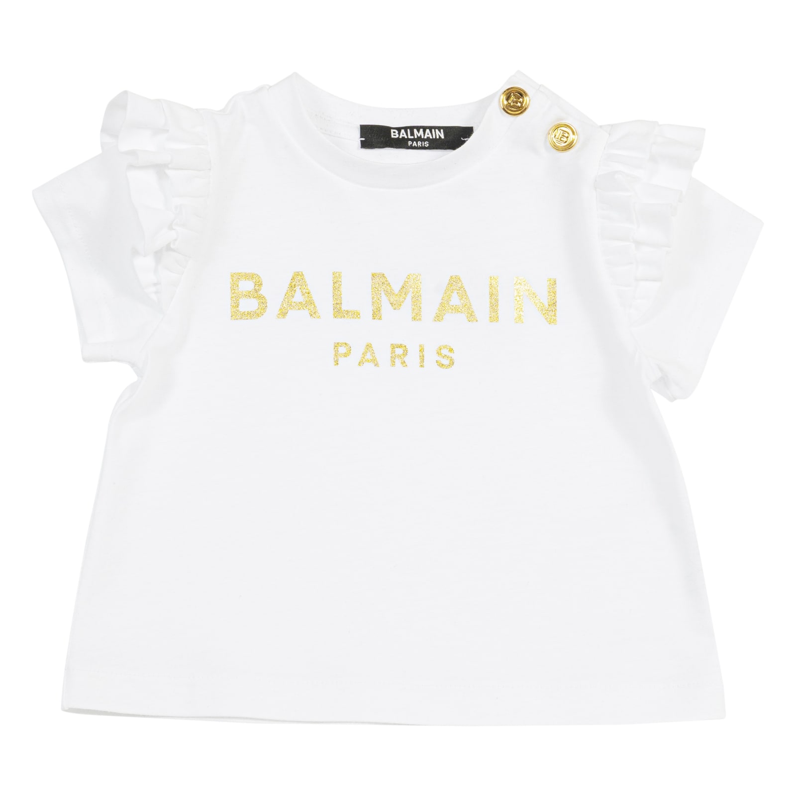 Balmain Babies' T-shirt With Logo In Bianco-oro