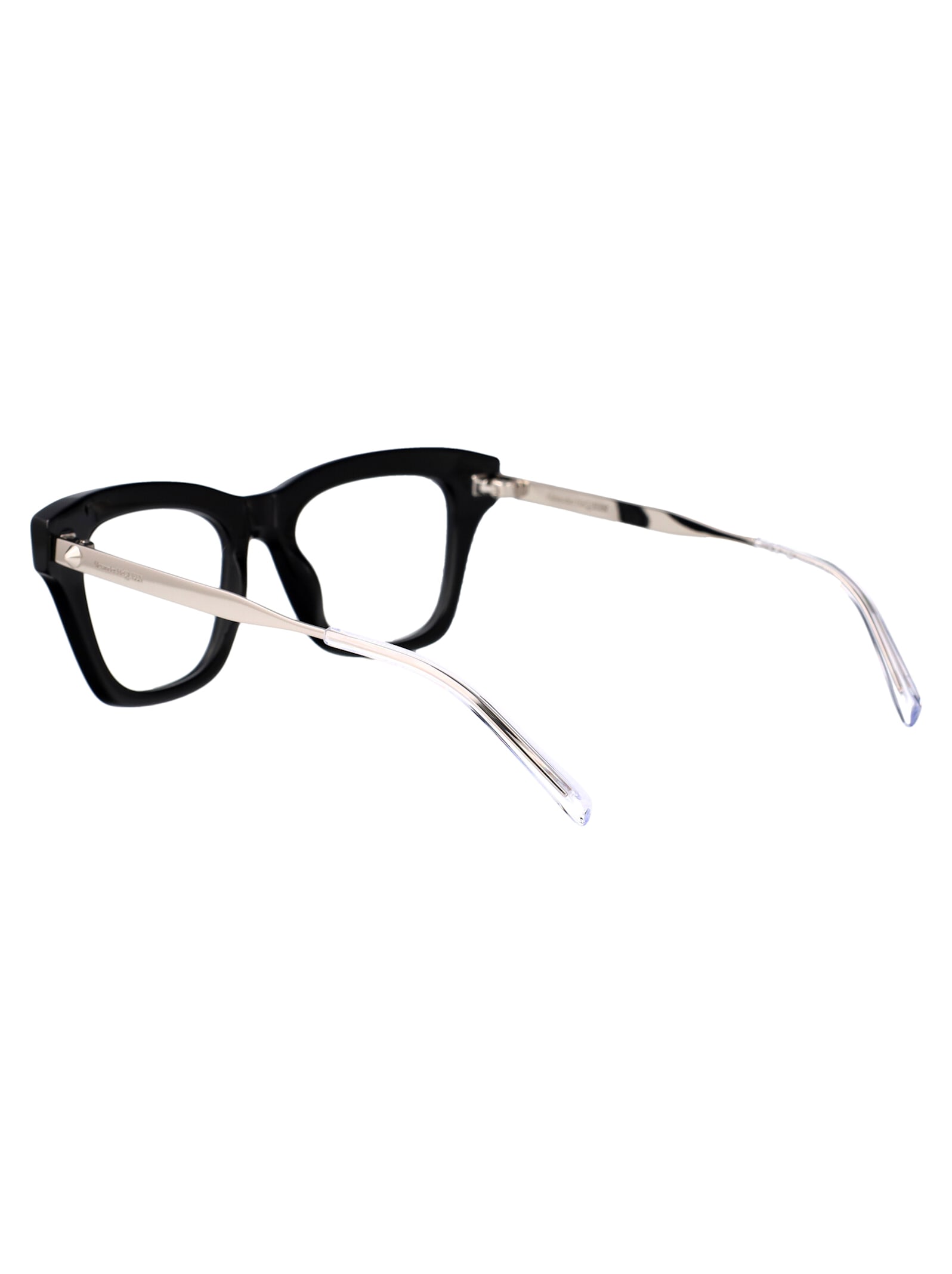 Alexander Mcqueen Am0484o Glasses In Black-silver-transparent