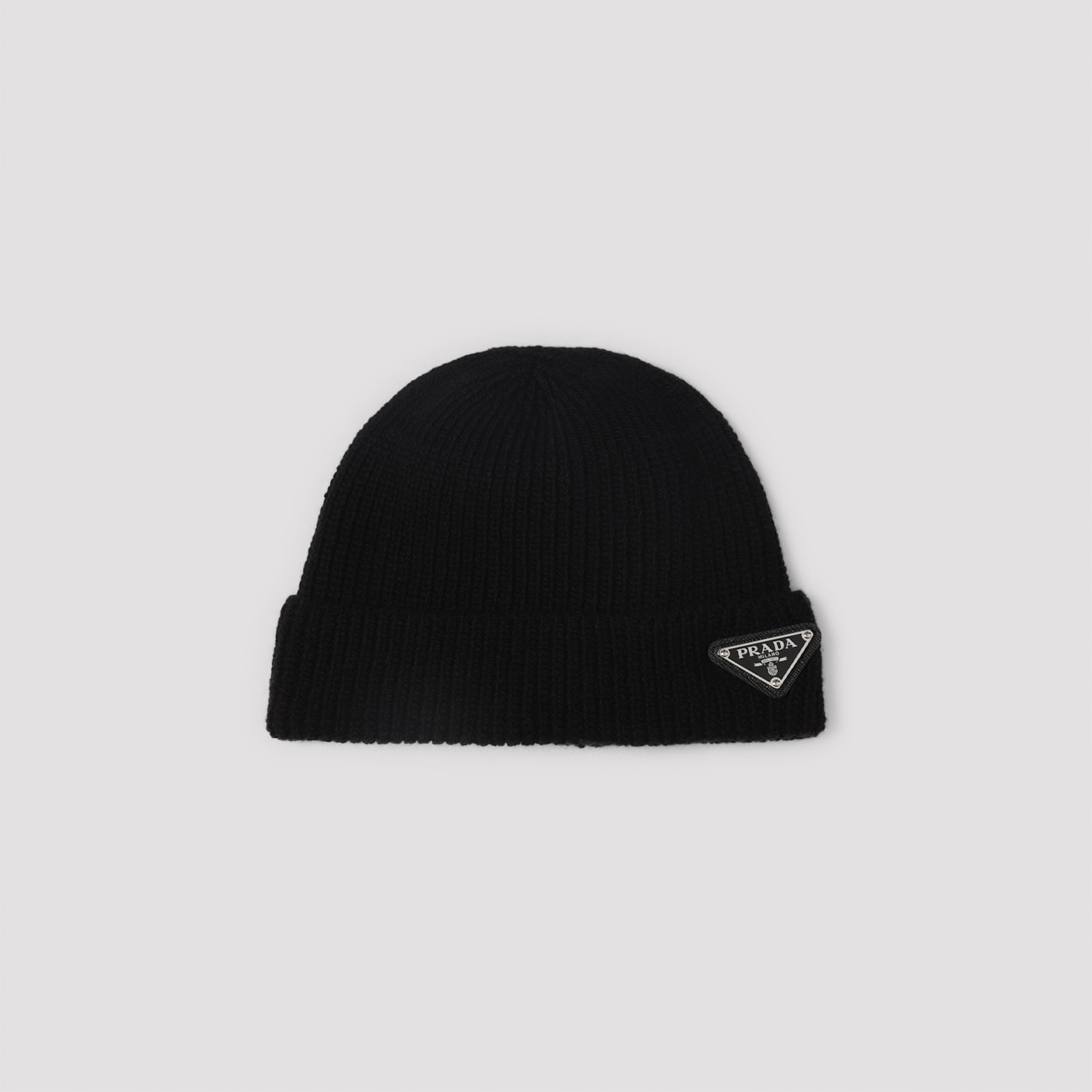 Prada Triangle Logo Cashmere Beanie In Black