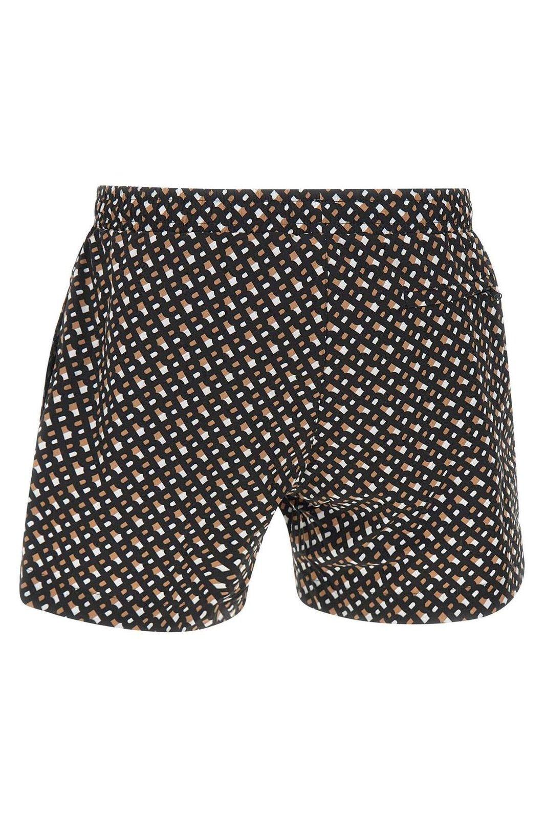 Hugo Boss Monogram Print Fully Lined Swim Shorts In Black
