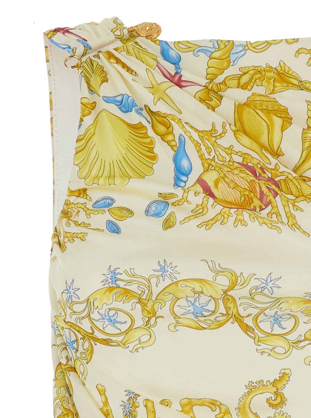 Versace Underwater Barocco Multicolor Sleeveless Dress With Tie Detail On The Sleeve And All-over Barocco Mo In Yellow