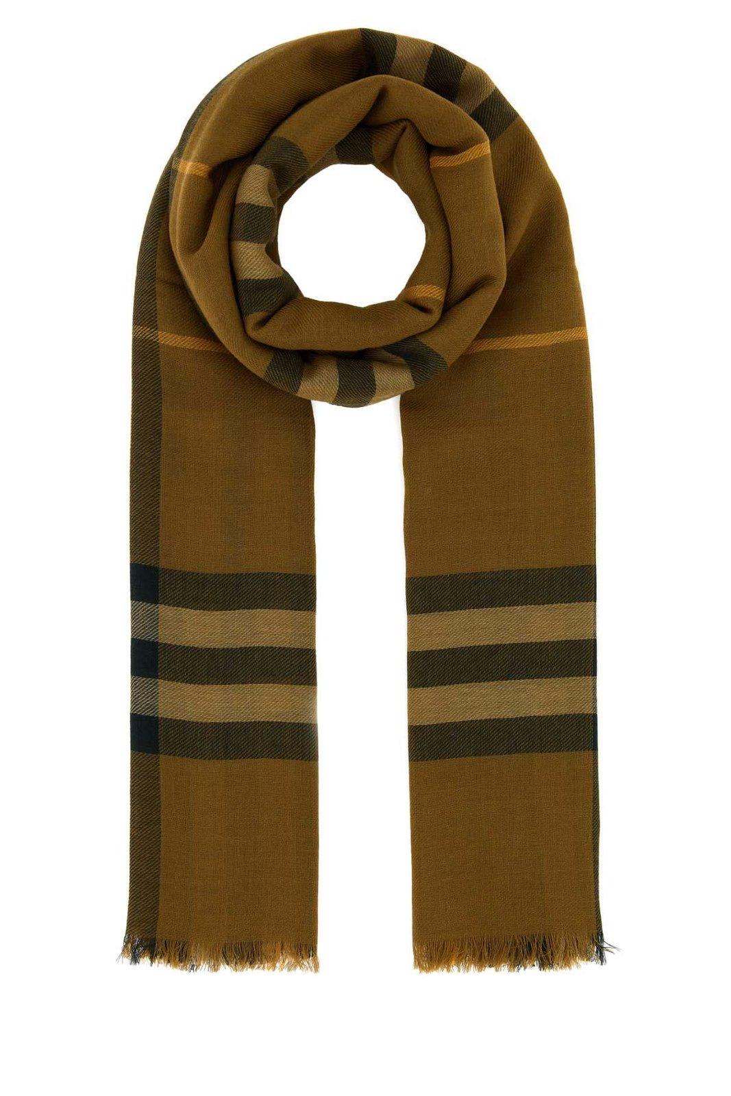 Shop Burberry Checked Frayed-edge Scarf In Brown