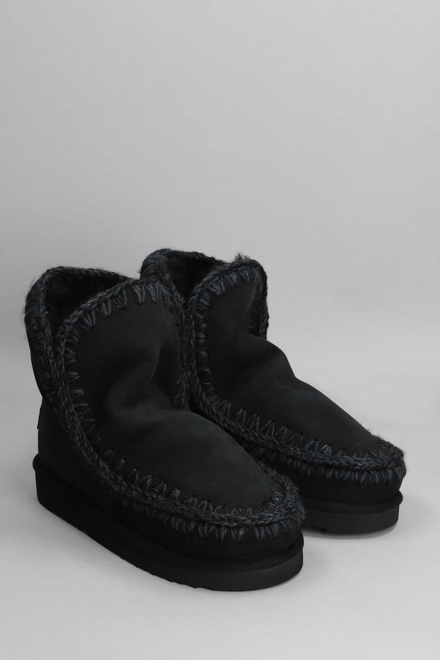 Shop Mou Eskimo 18 Low Heels Ankle Boots In Black Suede