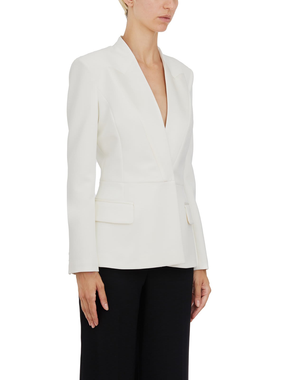 Shop Elisabetta Franchi Crêpe Double-breasted Satin Jacket In White