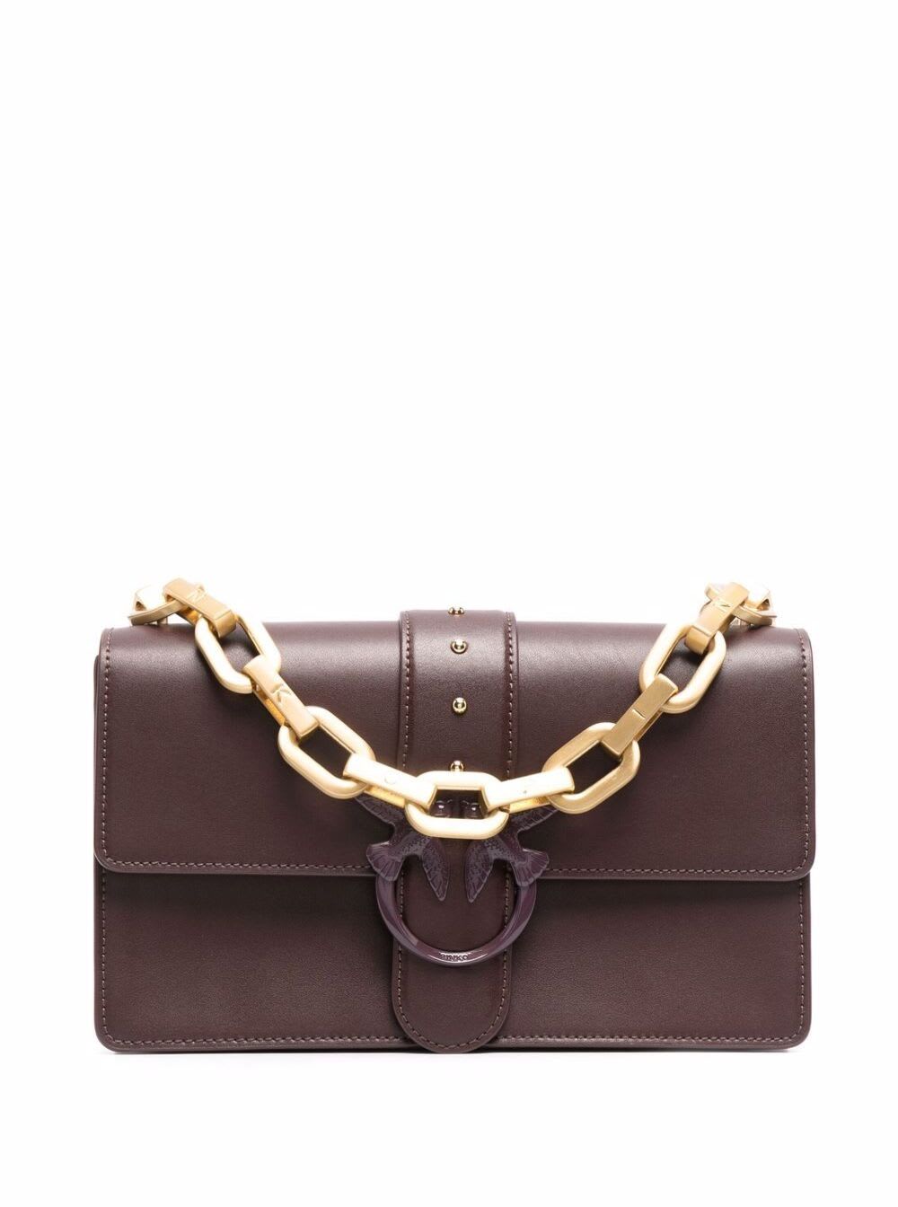 Pinko Love Classic Brown Leather Crossbody Bag With Logo