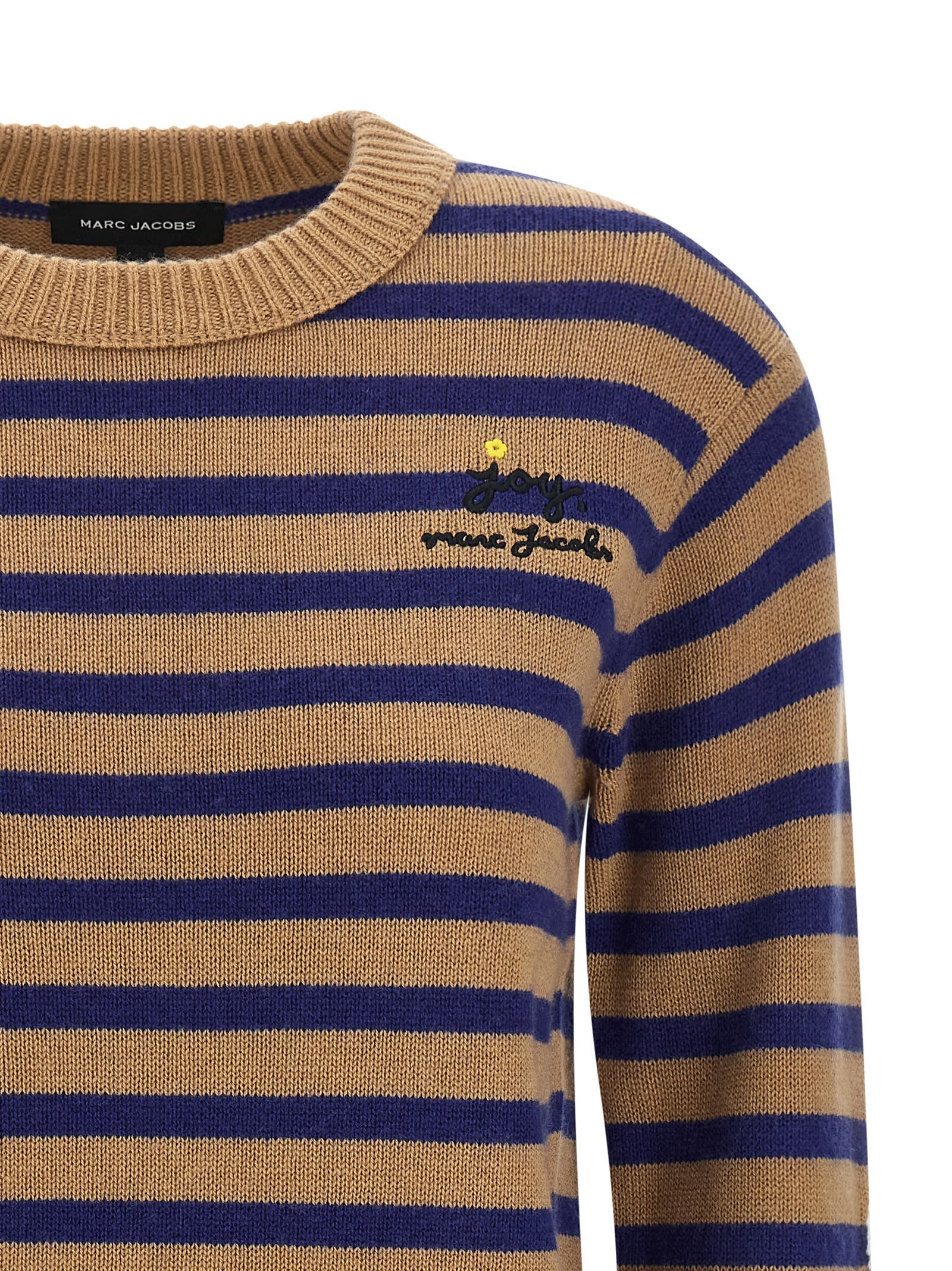 Marc Jacobs Striped Sweater With Floral Embellishments In Brown