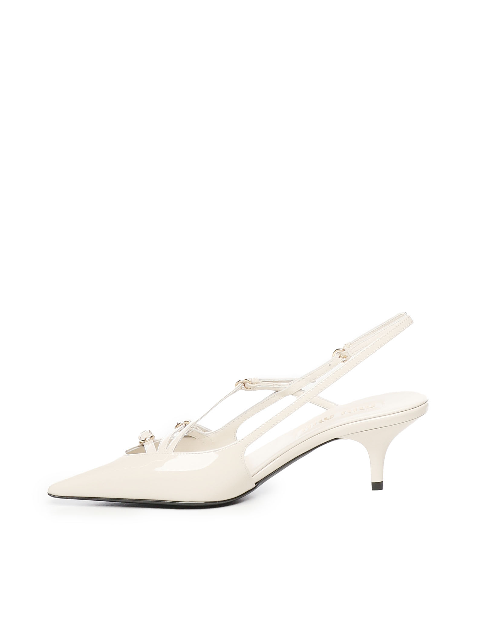 Miu Miu Patent Leather Slingback Pumps With Buckles In White