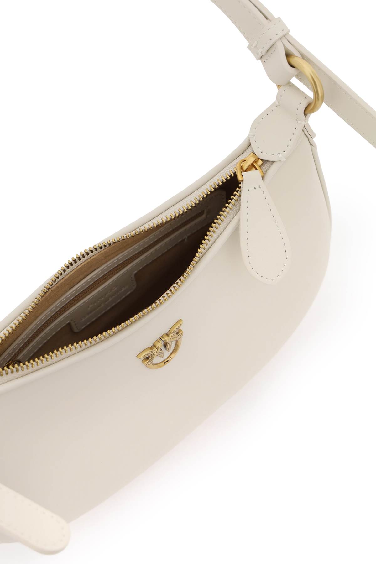 Pinko Half Moon Shoulder Bag In Bianco Seta Antique Gold (white)