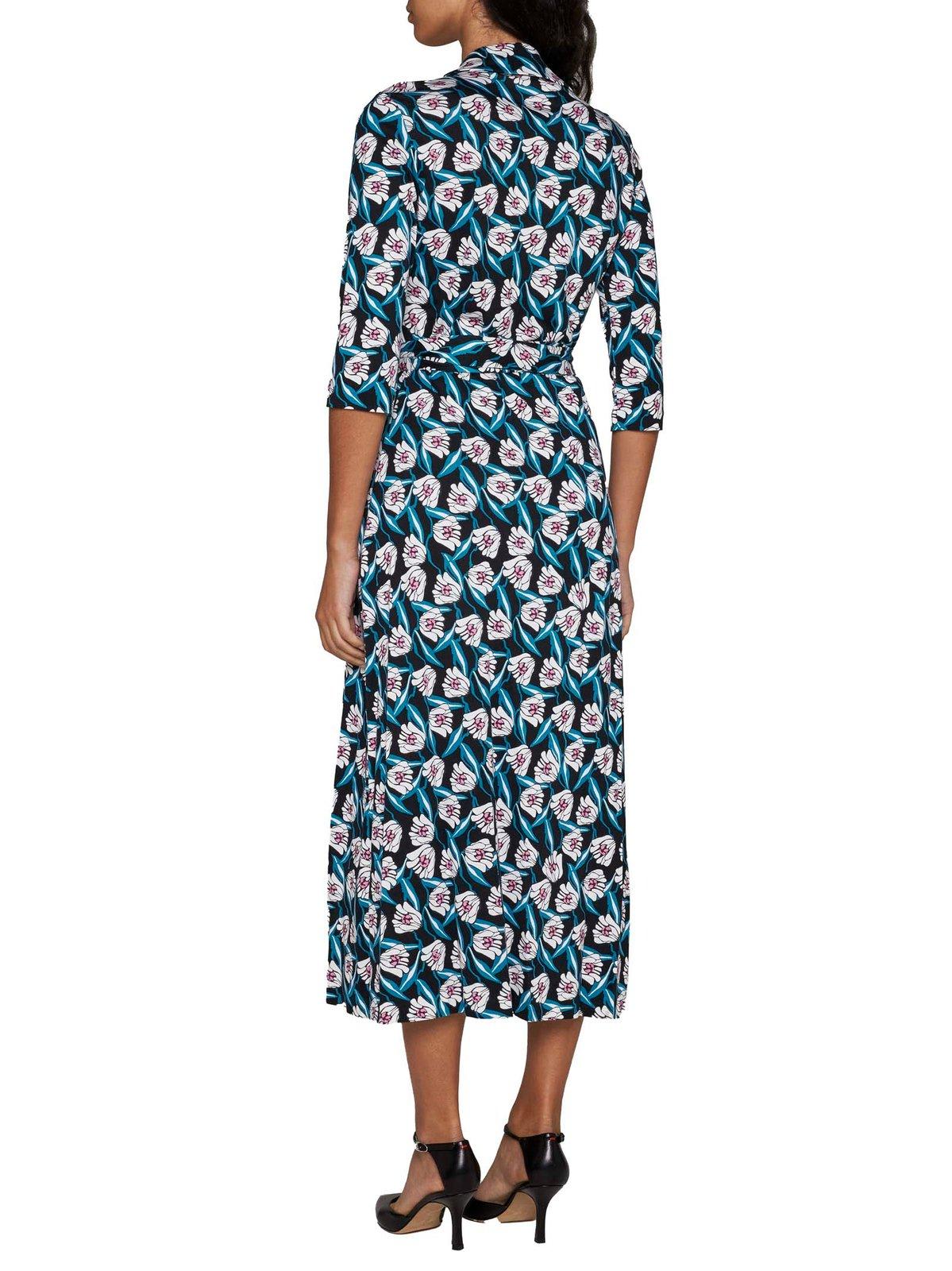 Shop Diane Von Furstenberg All-over Printed V-neck Dress In Black/blue