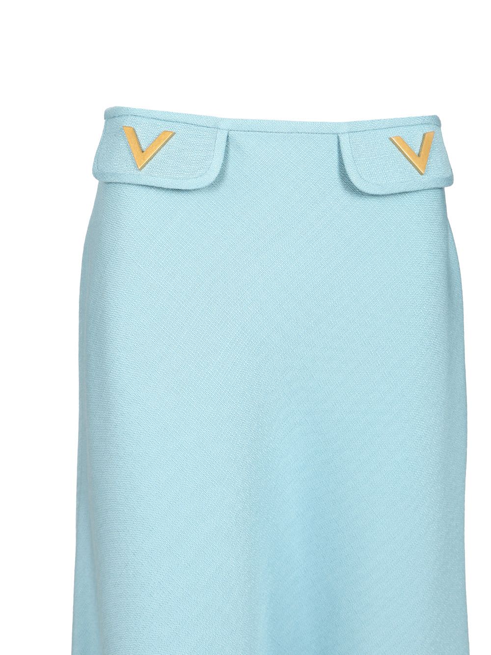 Valentino Womens Bluish Grey Vlogo Hardware Flared Woven Midi Skirt In Blue