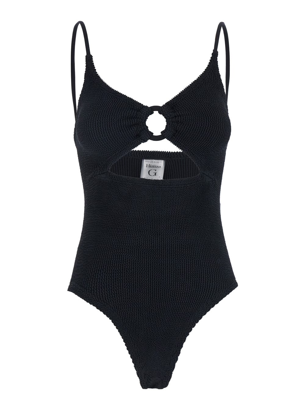 Shop Hunza G Crystal Black Swimsuit With Tonal Loop And Cut-out Detail On The Front In Tech Fabric Woman