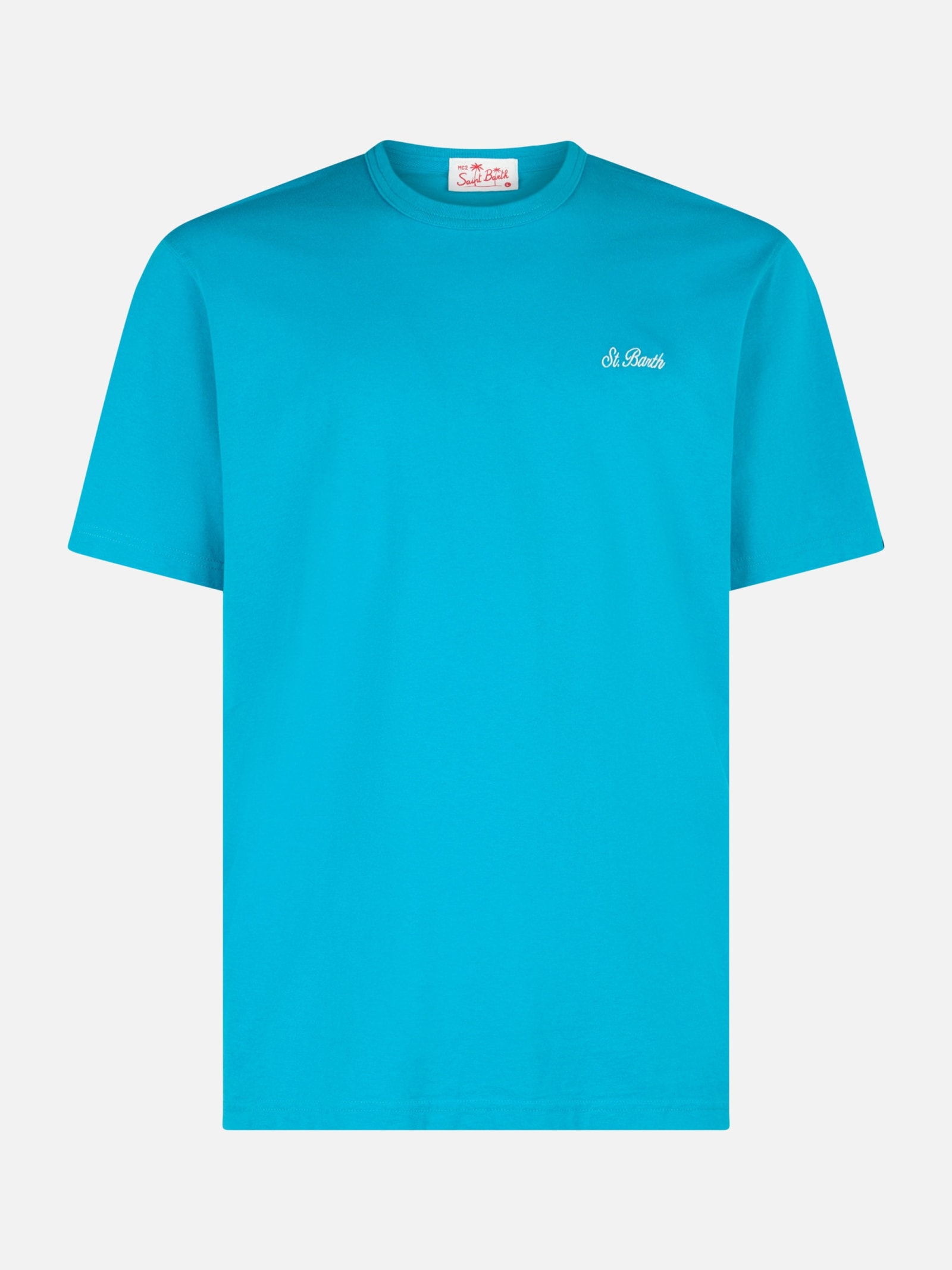 Mc2 Saint Barth Man Teal Cotton Jersey T-shirt Dover With St. Barth Embroidery In Green