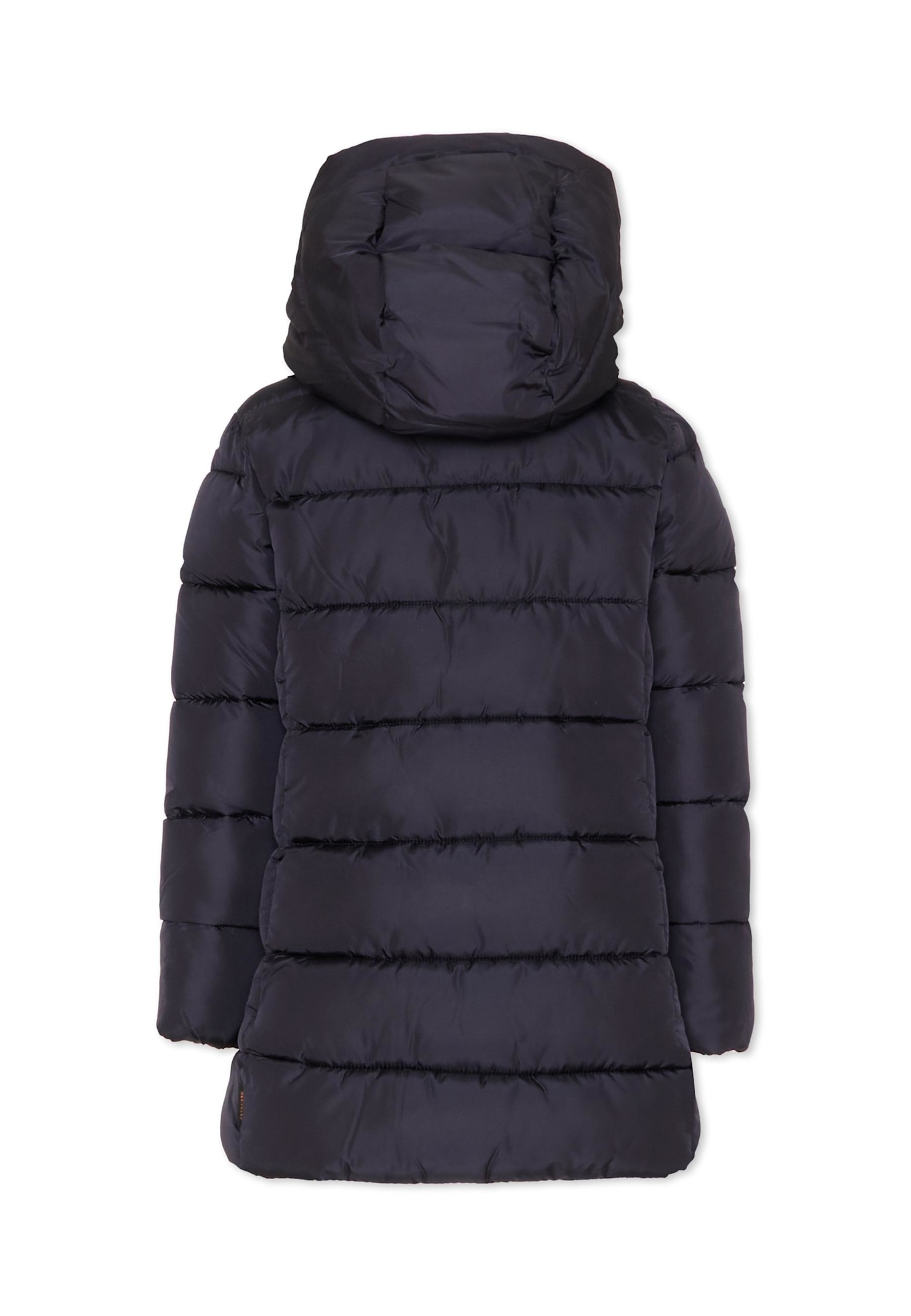 Save The Duck Blue Down Jacket For Girl With Logo In Black