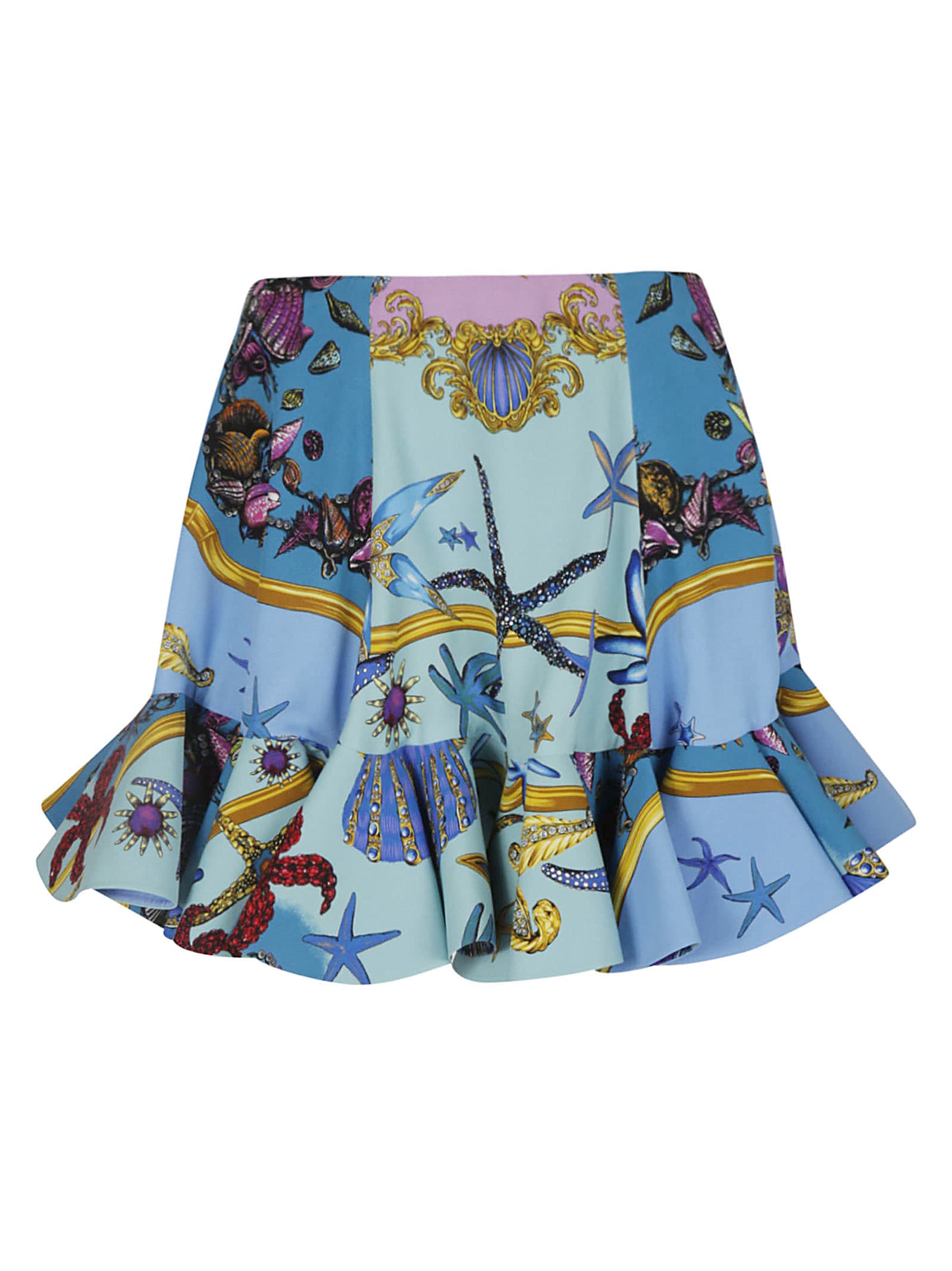 Versace Floral Print Skirt In Blue