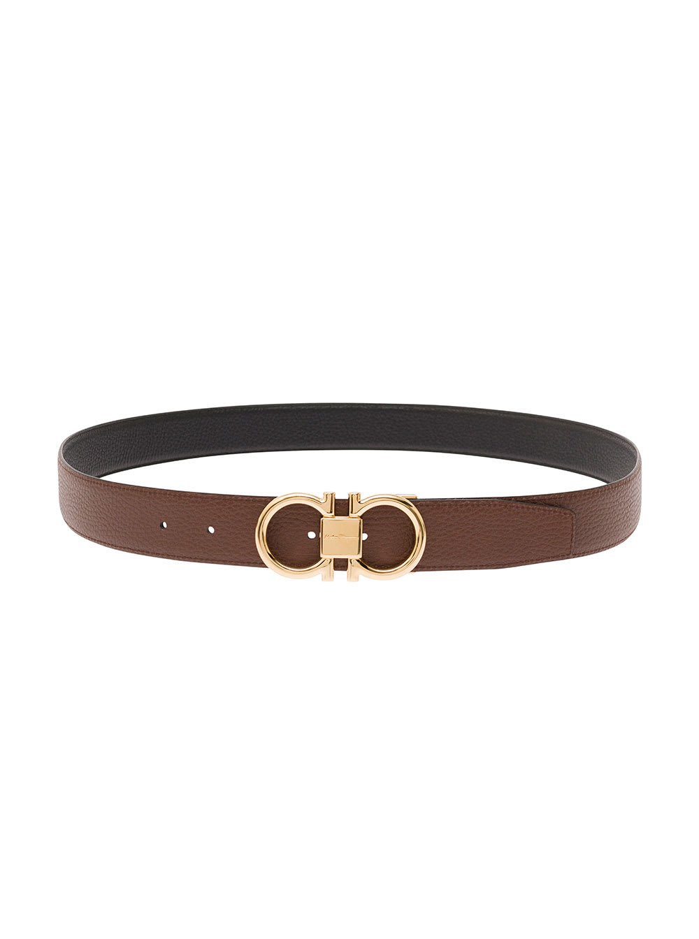 Shop Ferragamo Black Belt With Gancini Detail In Grainy Leather Man