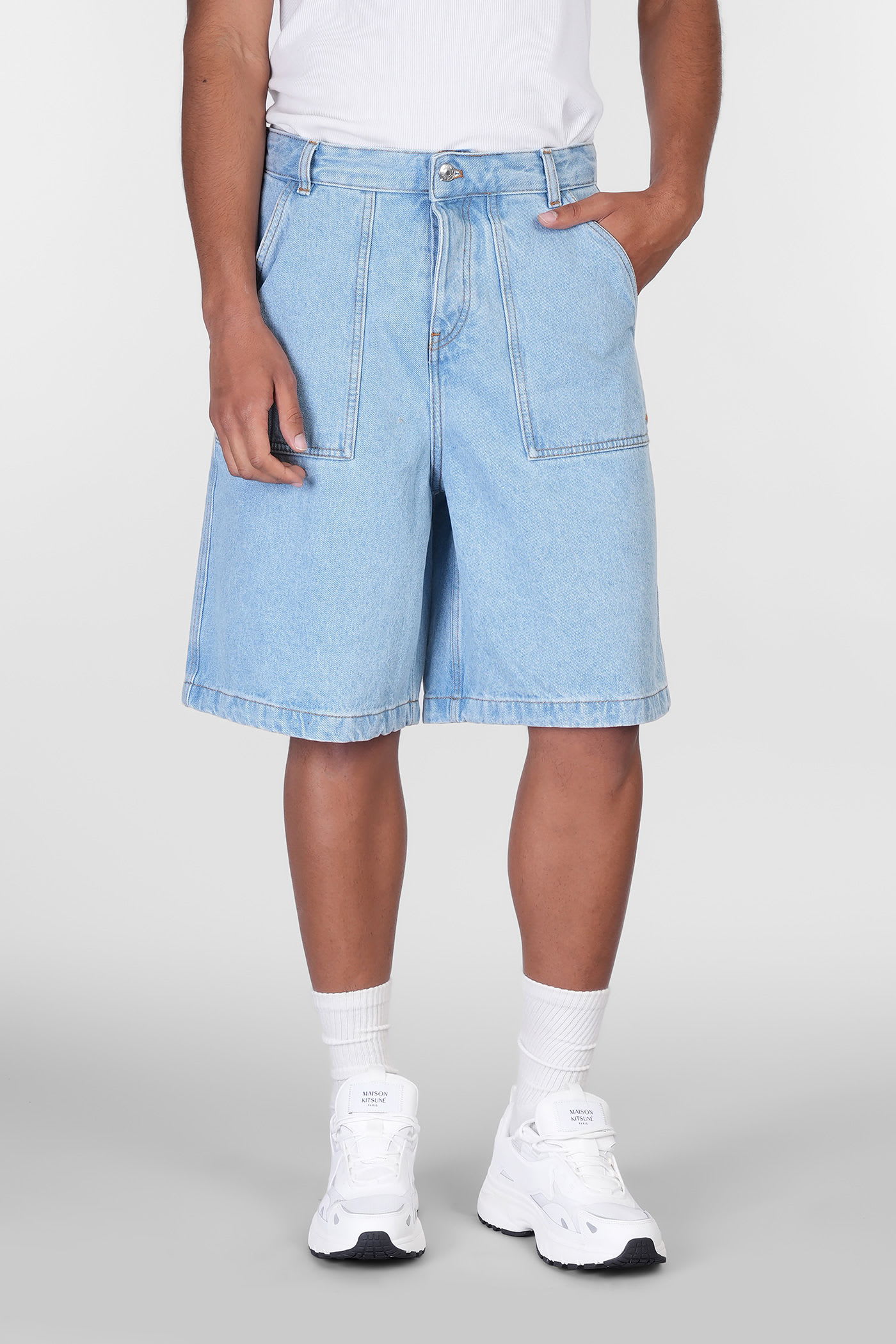 Shop Maison Kitsuné Shorts In Blue Denim
