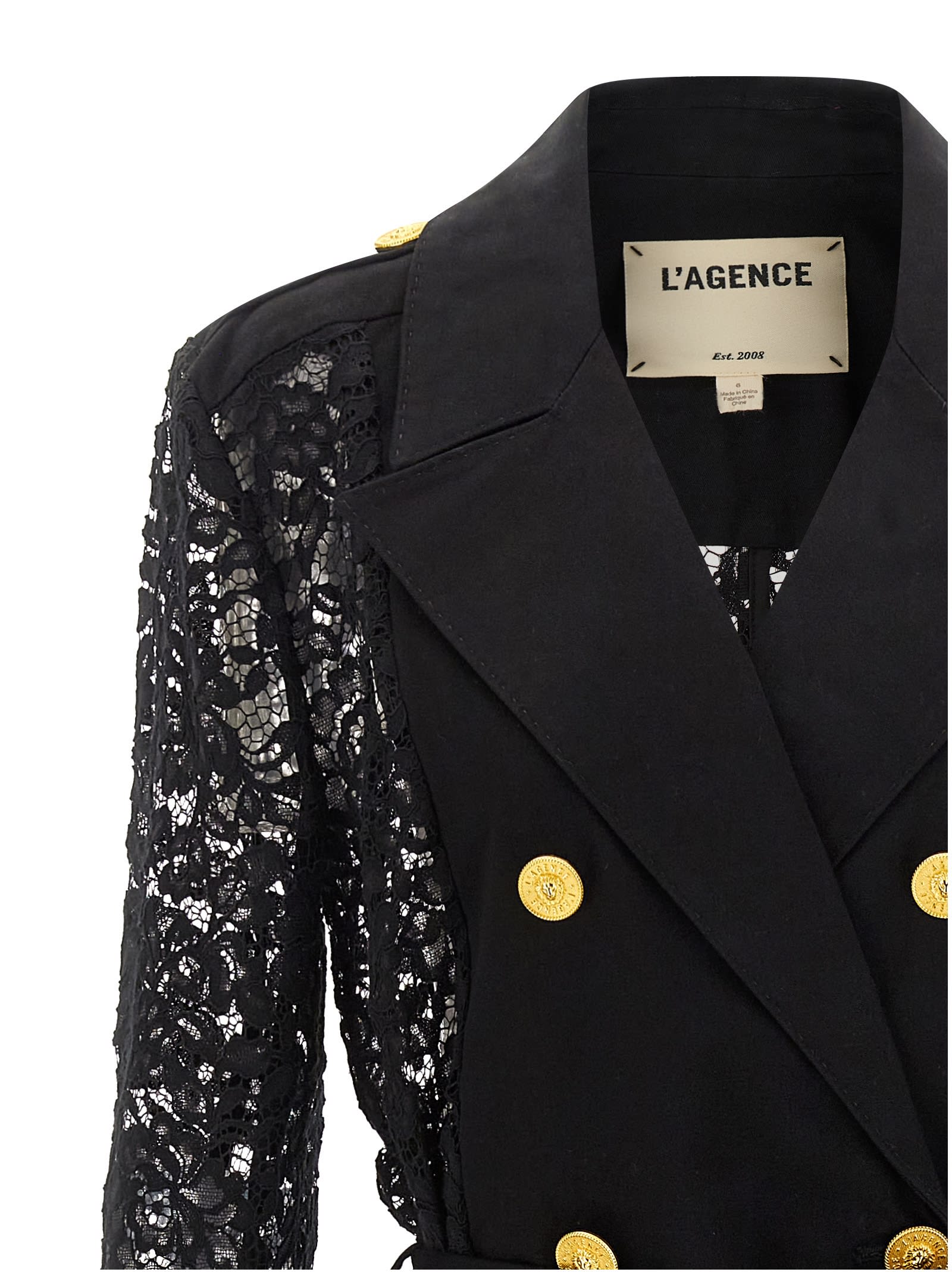 L'agence Amata Belted Lace Trench Coat In Black