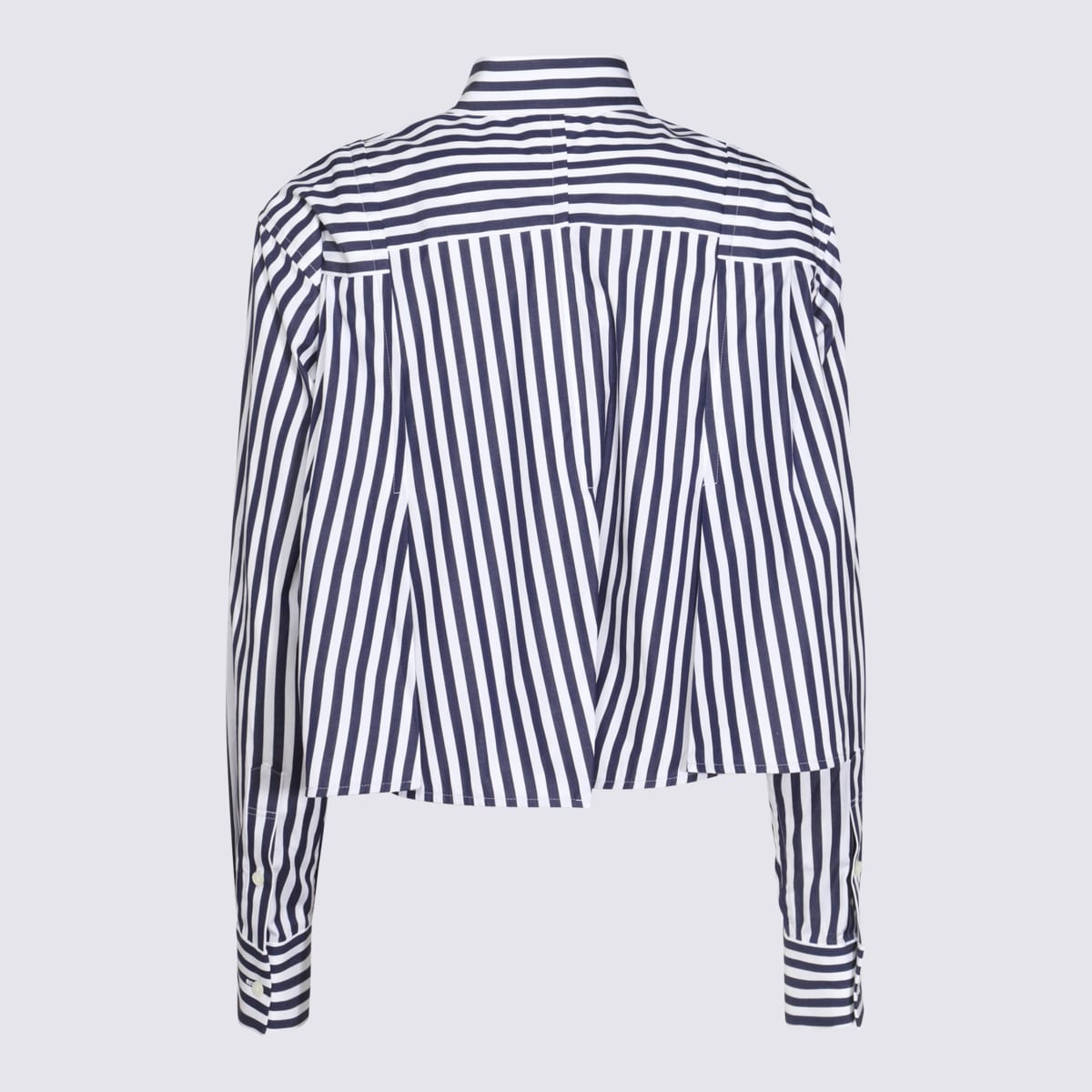 Sacai White And Navy Cotton Shirt In Navy Stripe