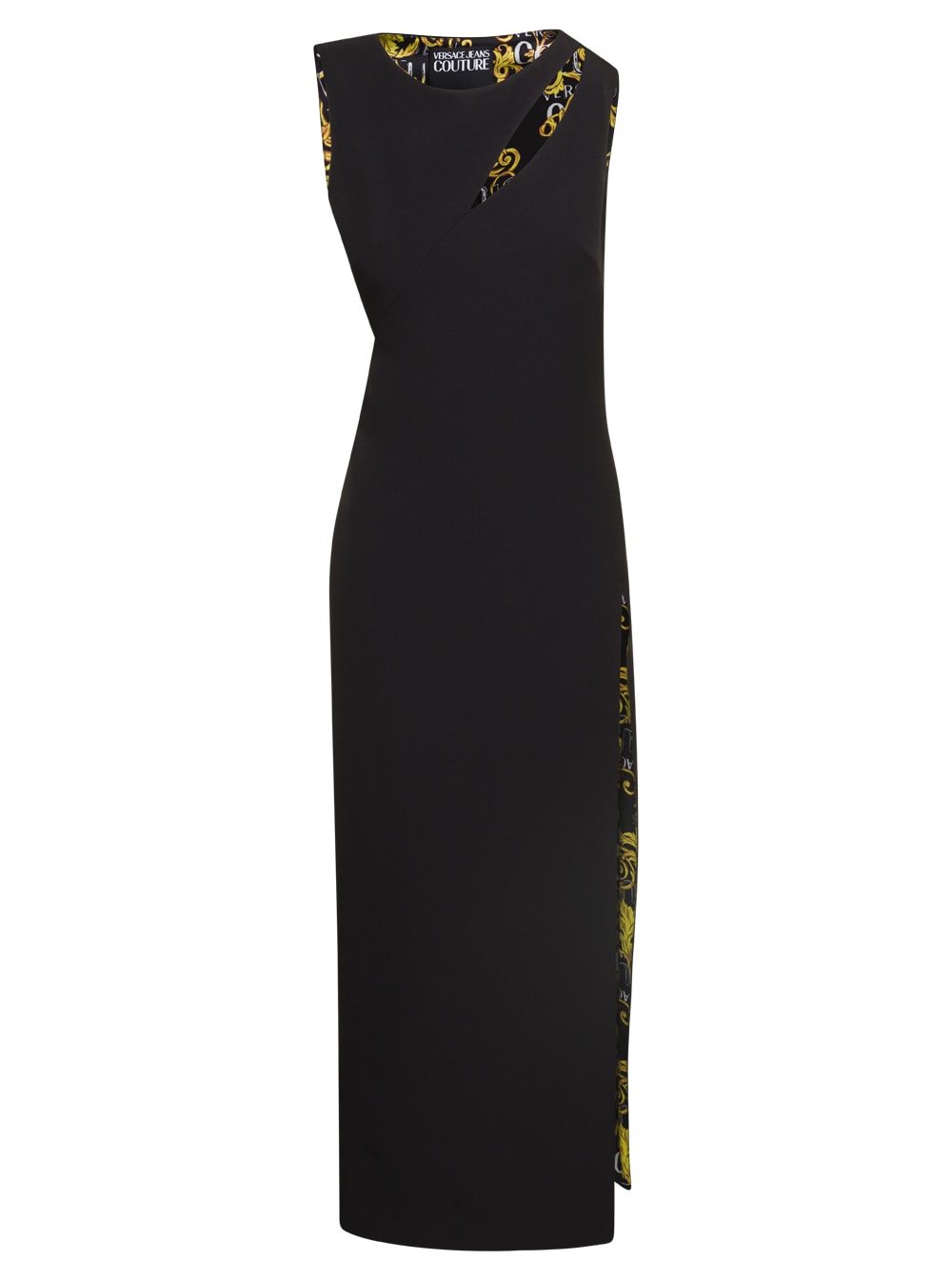 VERSACE JEANS COUTURE BLACK ASYMMETRIC MIDI DRESS WITH CUT-OUT DETAILS IN STRETCH POLYESTER WOMAN VERSACE JEANS COUTURE