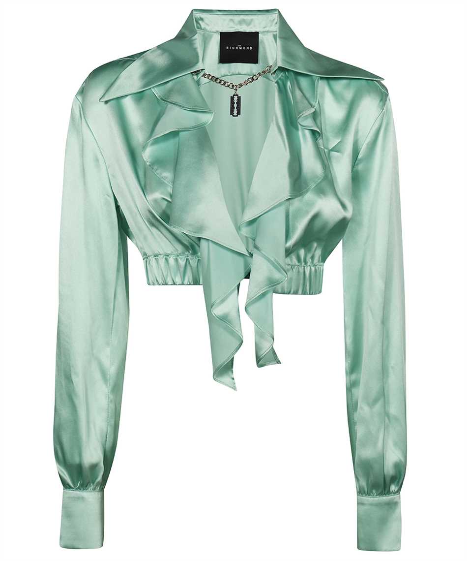 John Richmond Ruffled Silk Cropped Shirt In Green