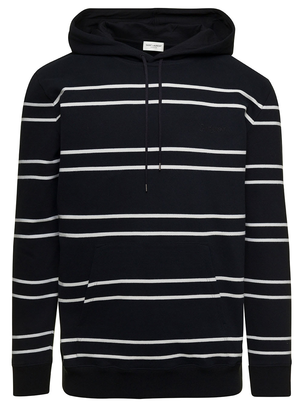 Shop Saint Laurent Black Hoodie With Orizontal Stripe Motif In Cotton Man