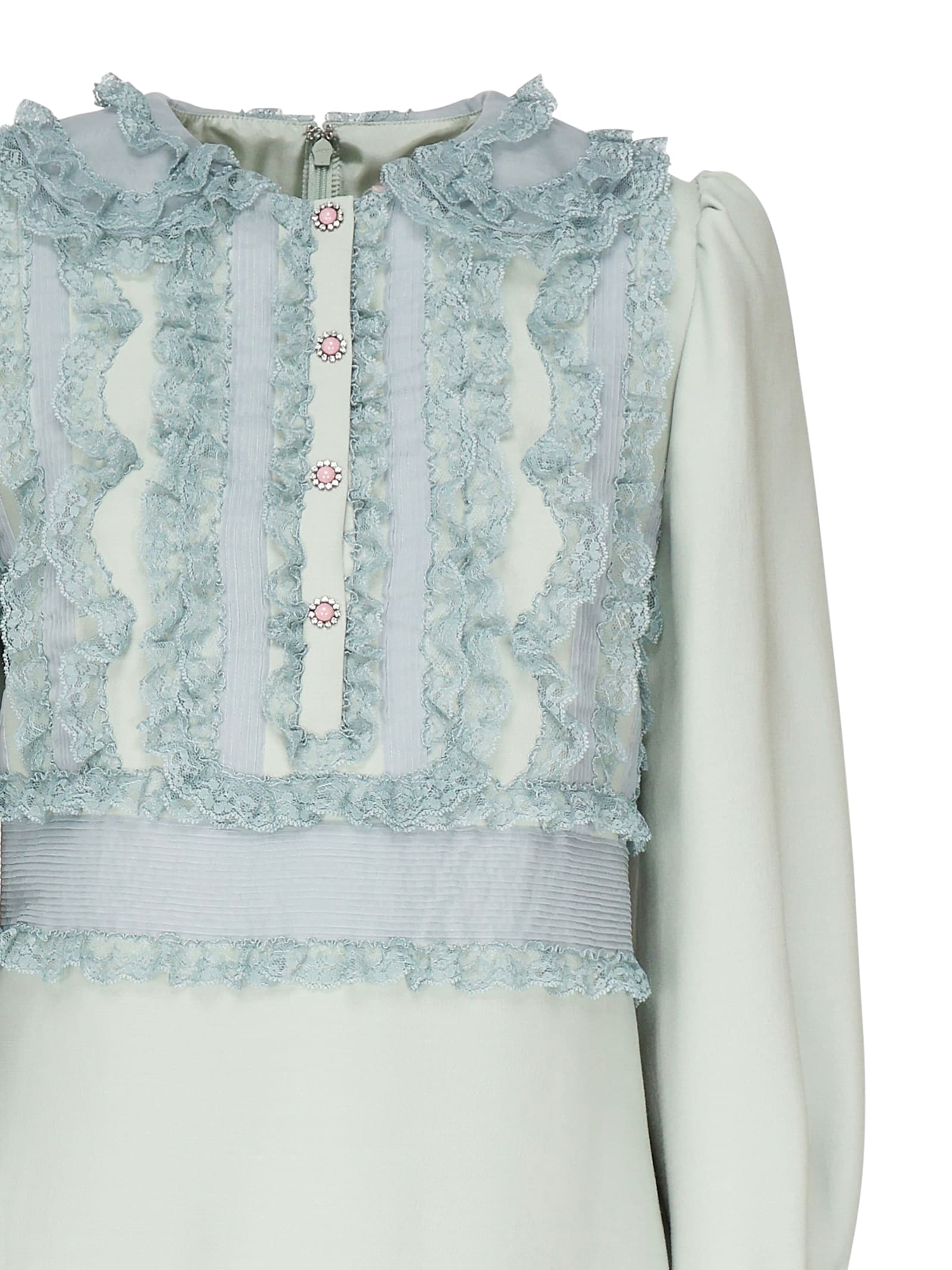 Valentino Besticktes Kleid Aus Crepe Couture Frau Dirty Sage 36 In Blue