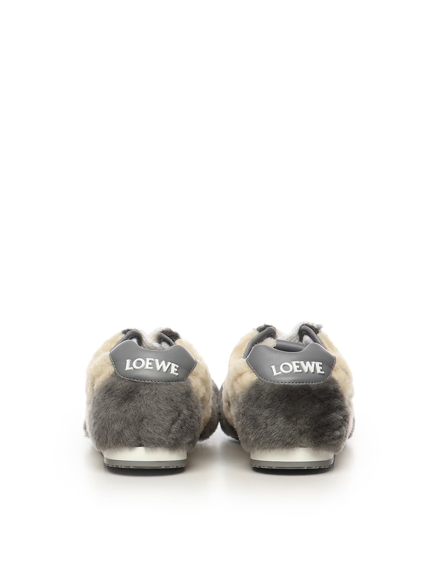 Loewe Shearling And Rubber Sole Ballet Sneakers In Brown