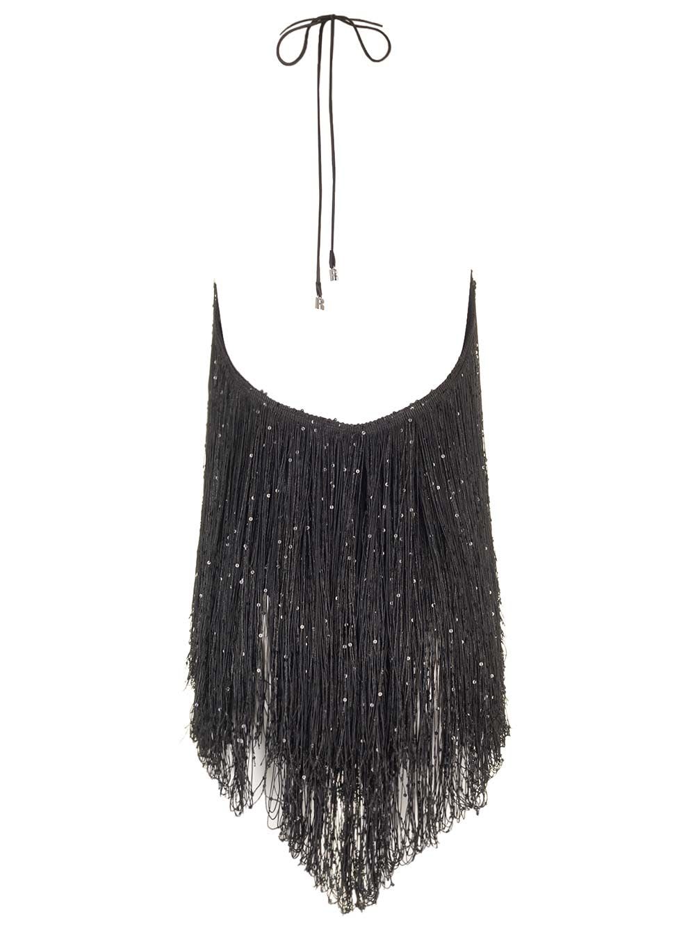 Shop Rotate Birger Christensen Mini Dress With Black Sequin Fringes