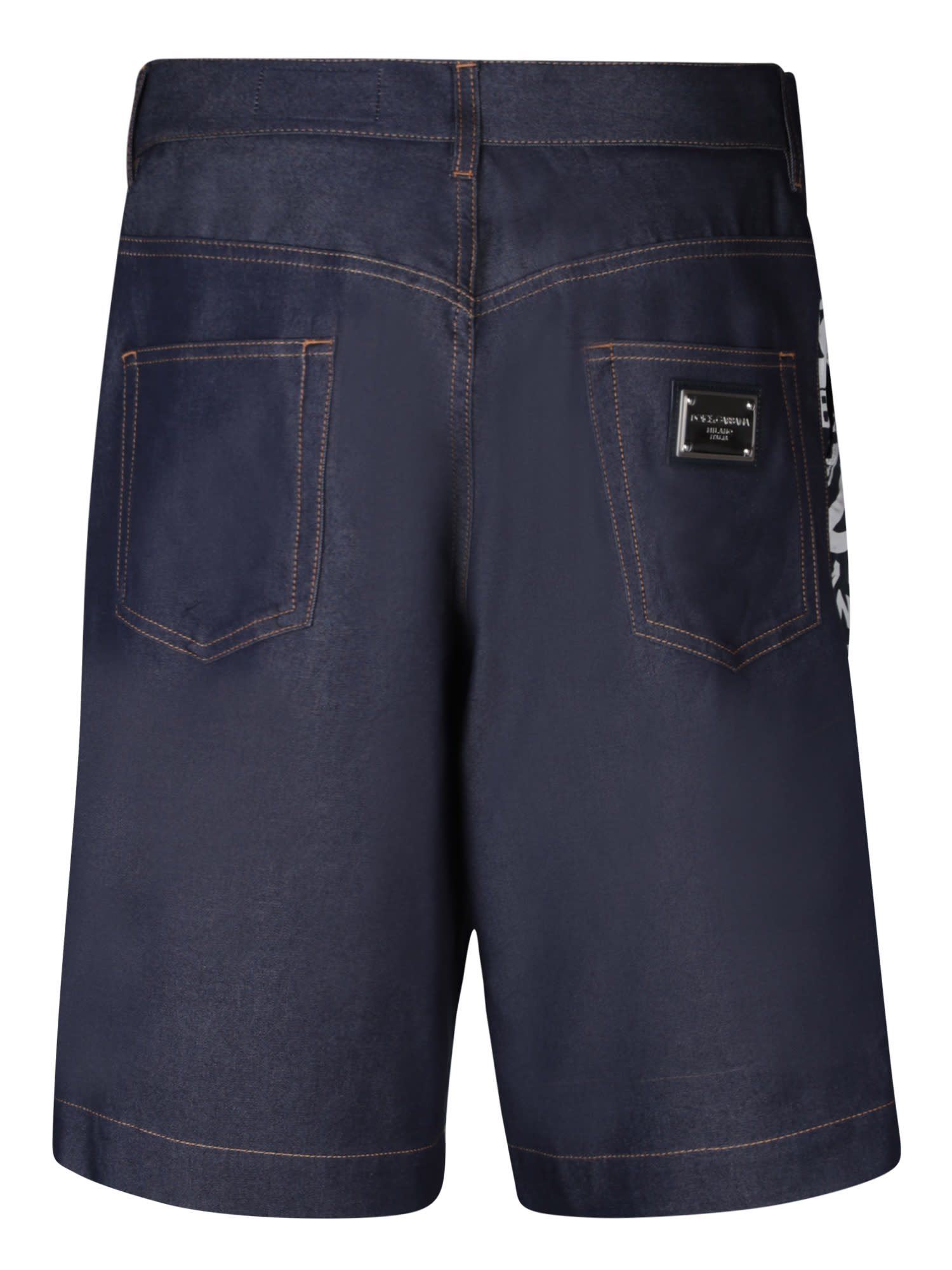 Shop Dolce & Gabbana Marine Print Blue Bermuda Shorts