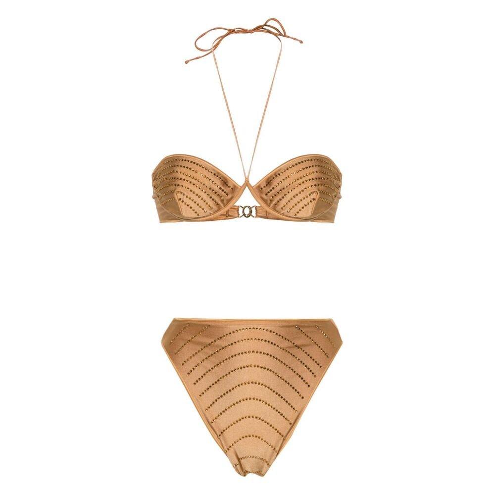 Shop Oseree Embellished Two-piece Bikini Suit In Neutrals