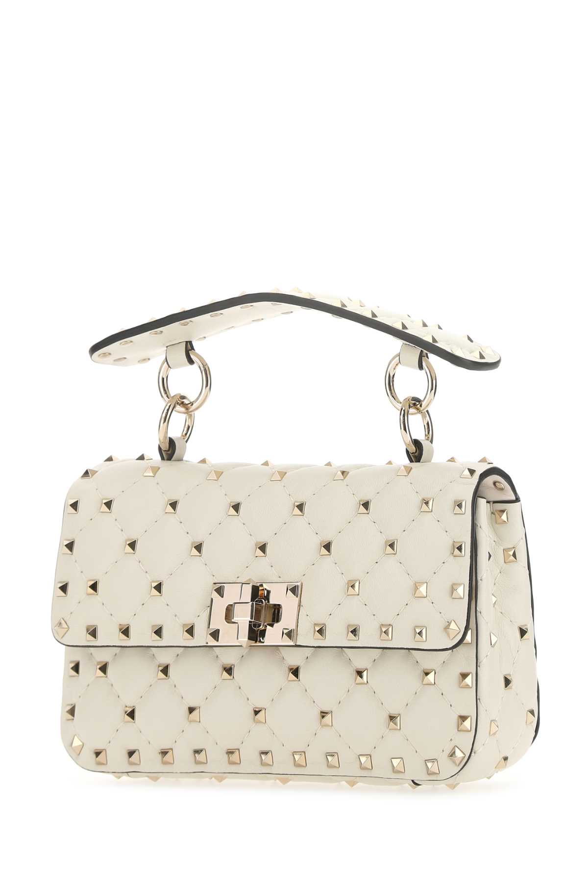 Shop Valentino Ivory Nappa Leather Small Rockstud Spike Handbag In Lightivory