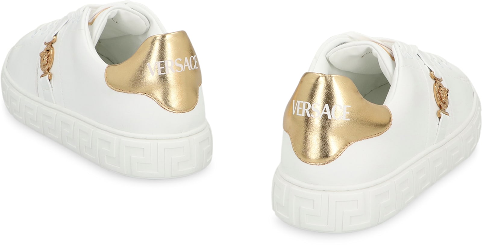 Versace Flat Sole Low-top Sneakers With Greek Key In White