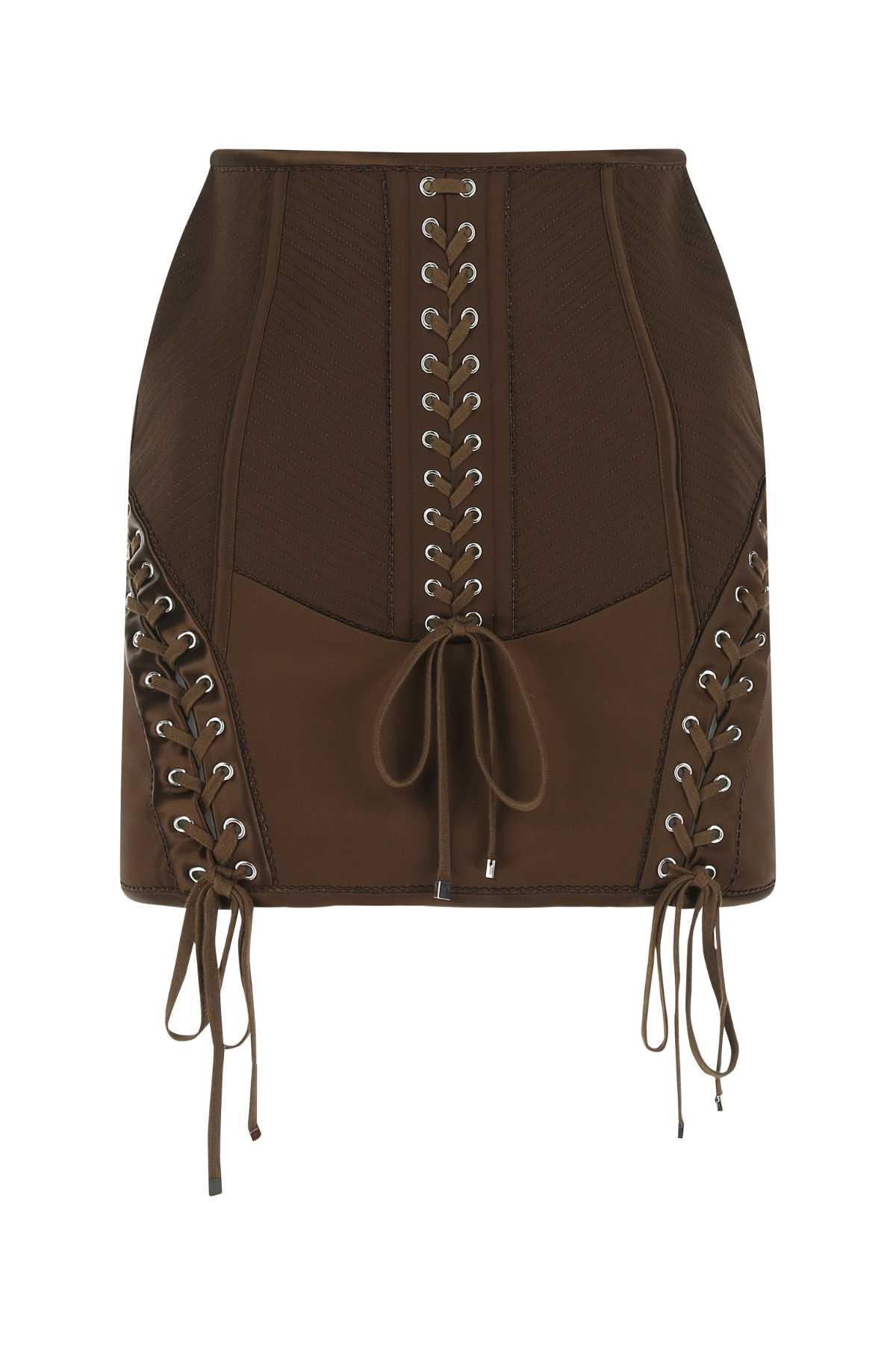 Shop Dolce & Gabbana Brown Satin Mini Skirt In M0694