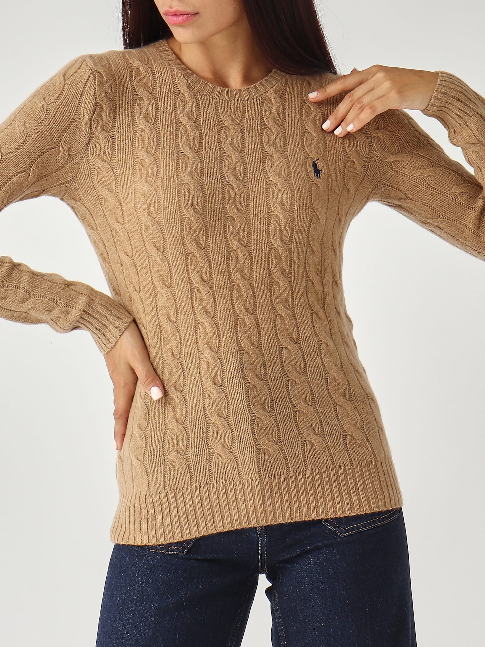 Polo Ralph Lauren Girocollo In Lana E Cashmere A Trecce Sweater In Brown