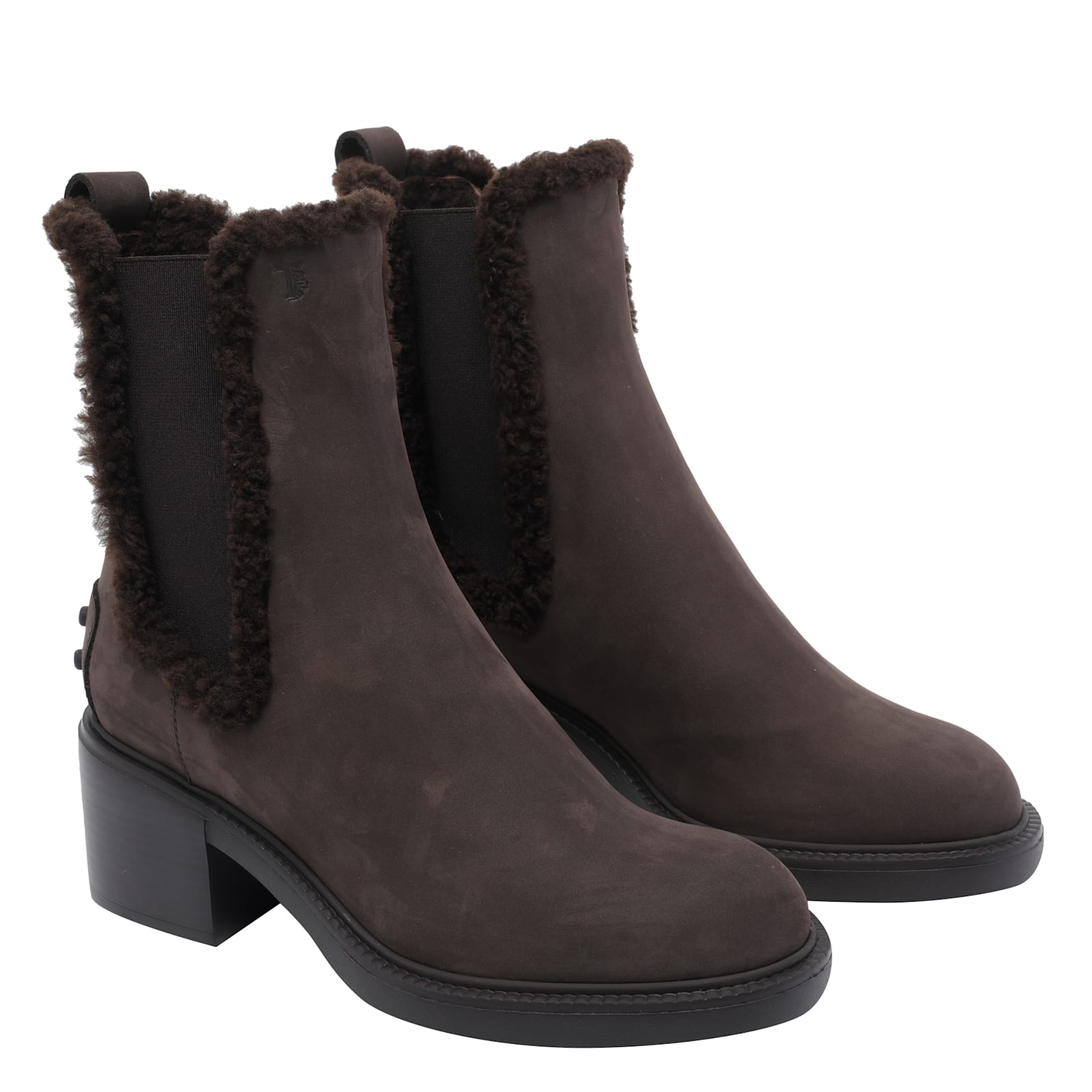 Tod's Suede Block Heel Ankle Booties In Brown