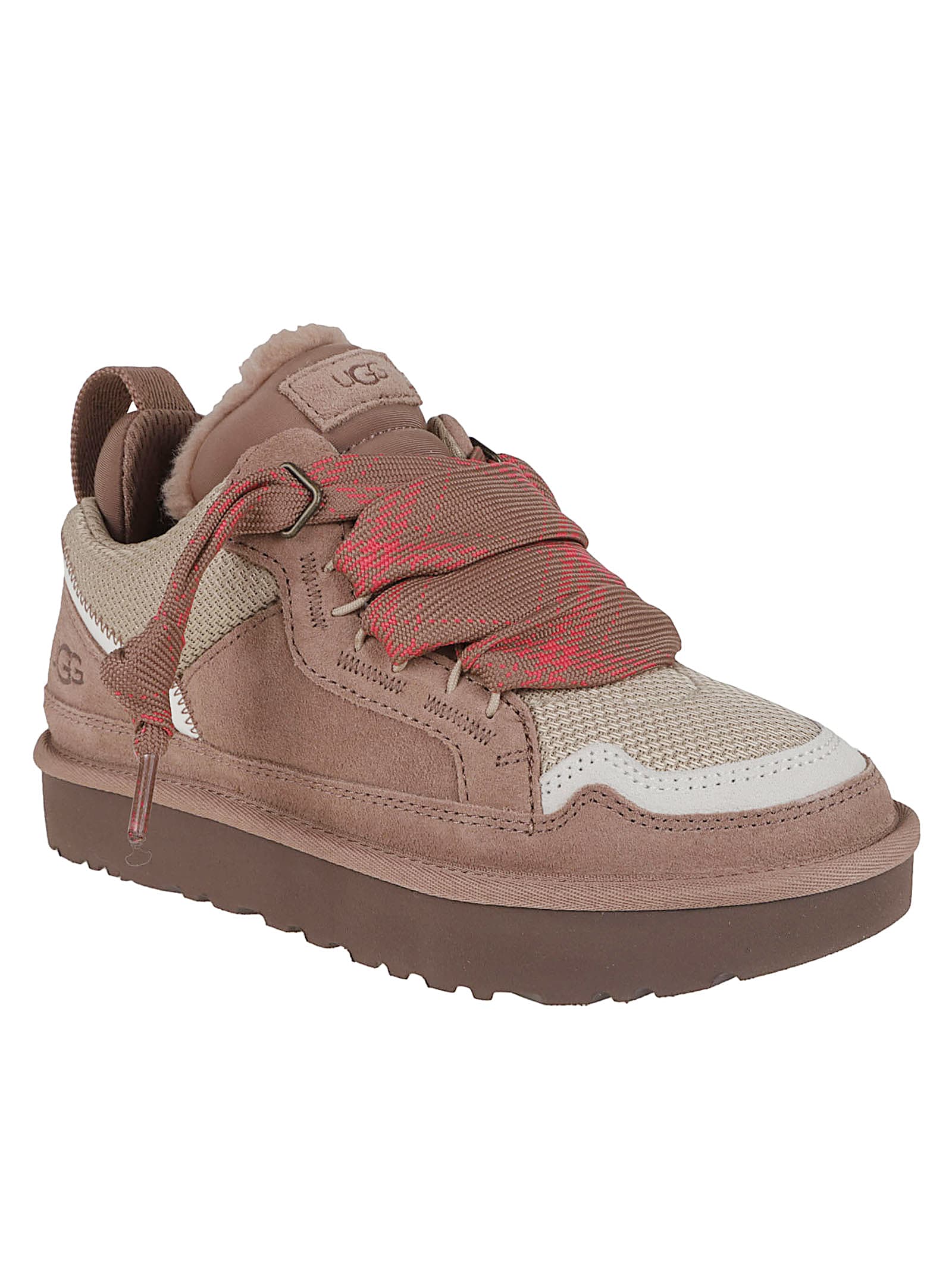 Ugg Ribbon-lace Leather Sneakers In Pink