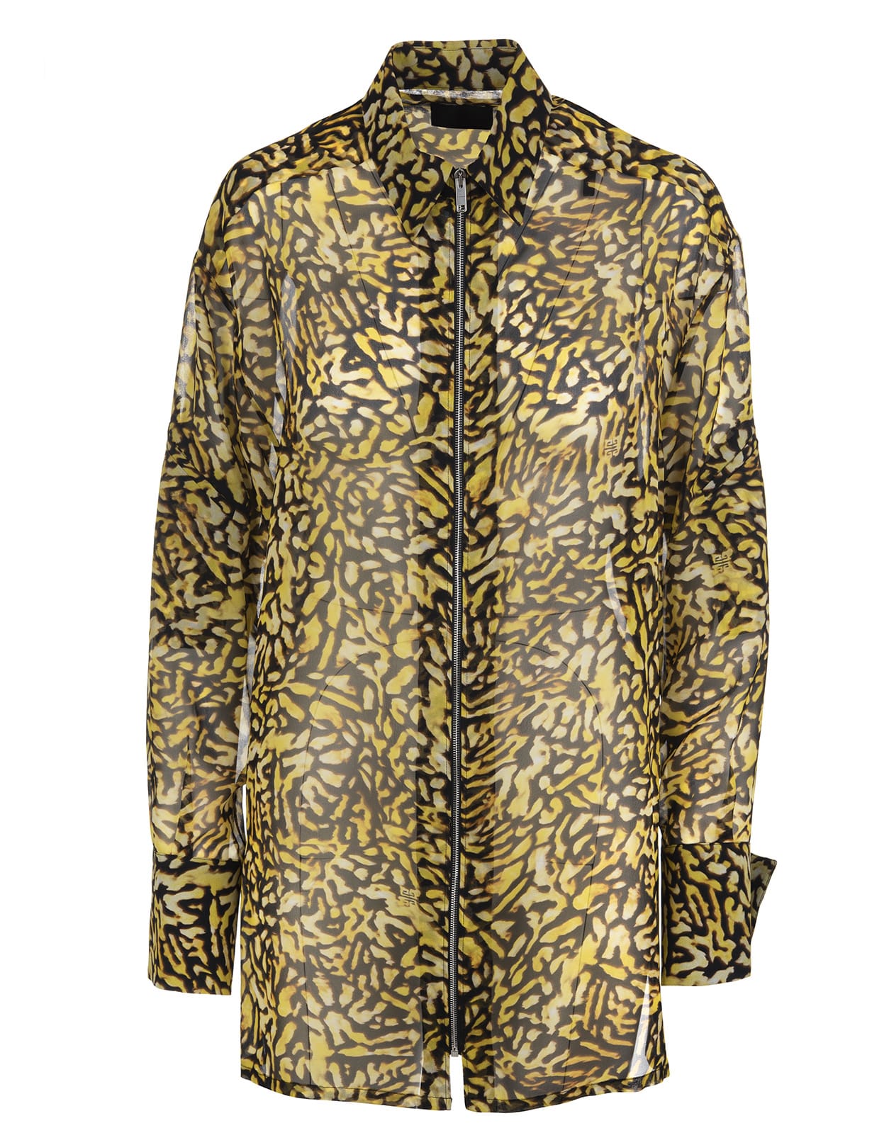Givenchy Yellow And Black Animalier Silk Georgette Shirt With Zip