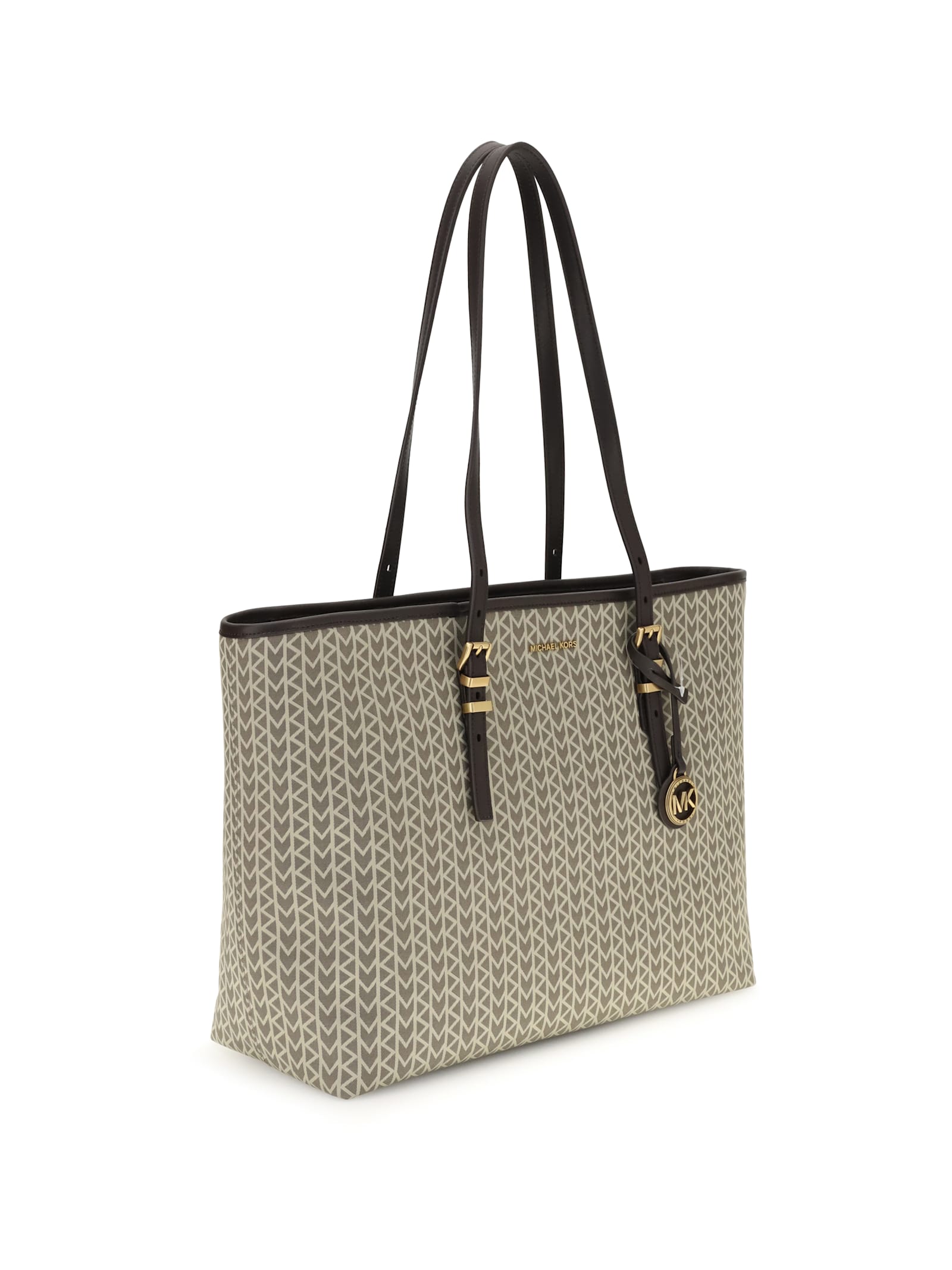 Michael Kors Quinn Large Jacquard Logo Tote Bag In Brown