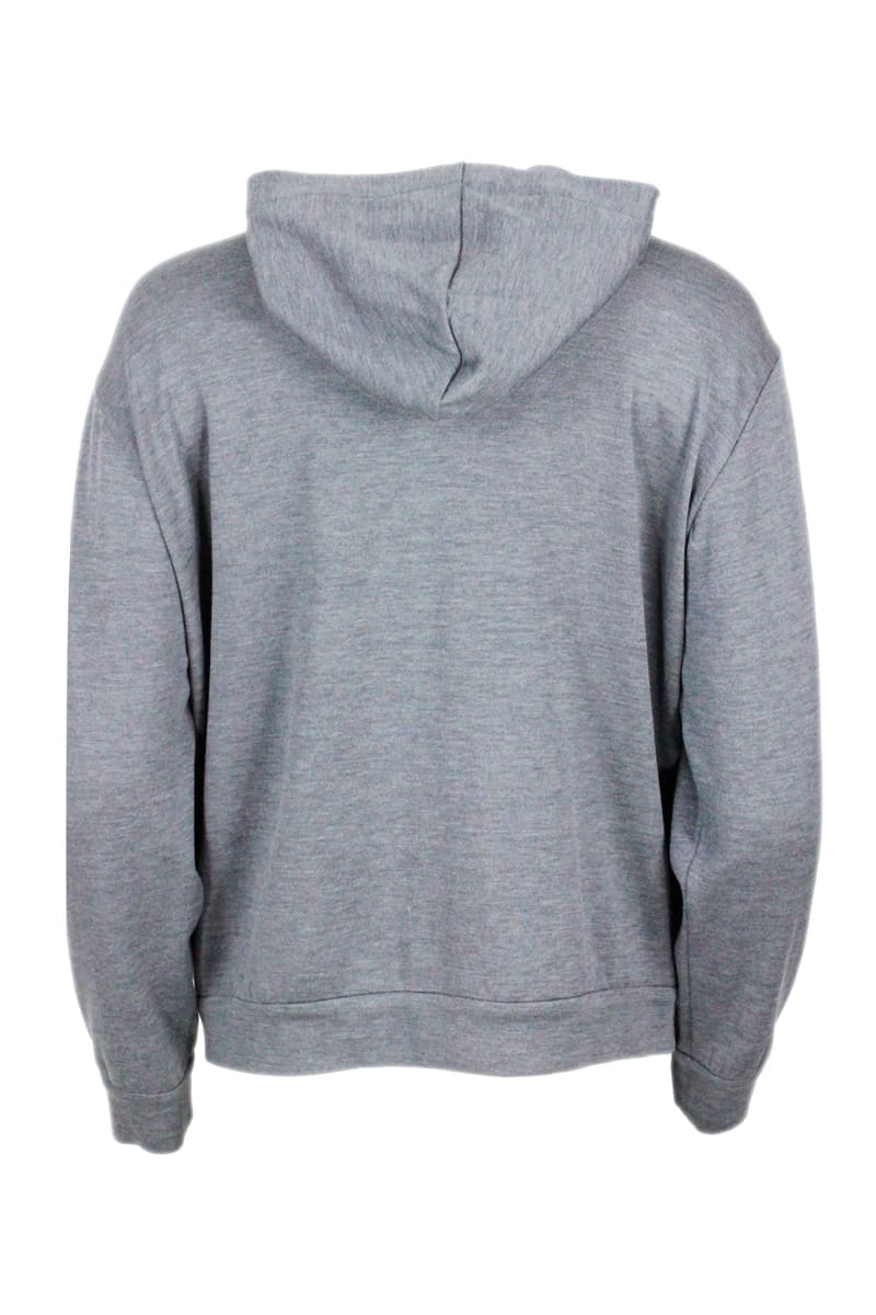 Shop Brunello Cucinelli Cotton And Silk Sweatshirt With Hood And Monili On The Zip In Grey