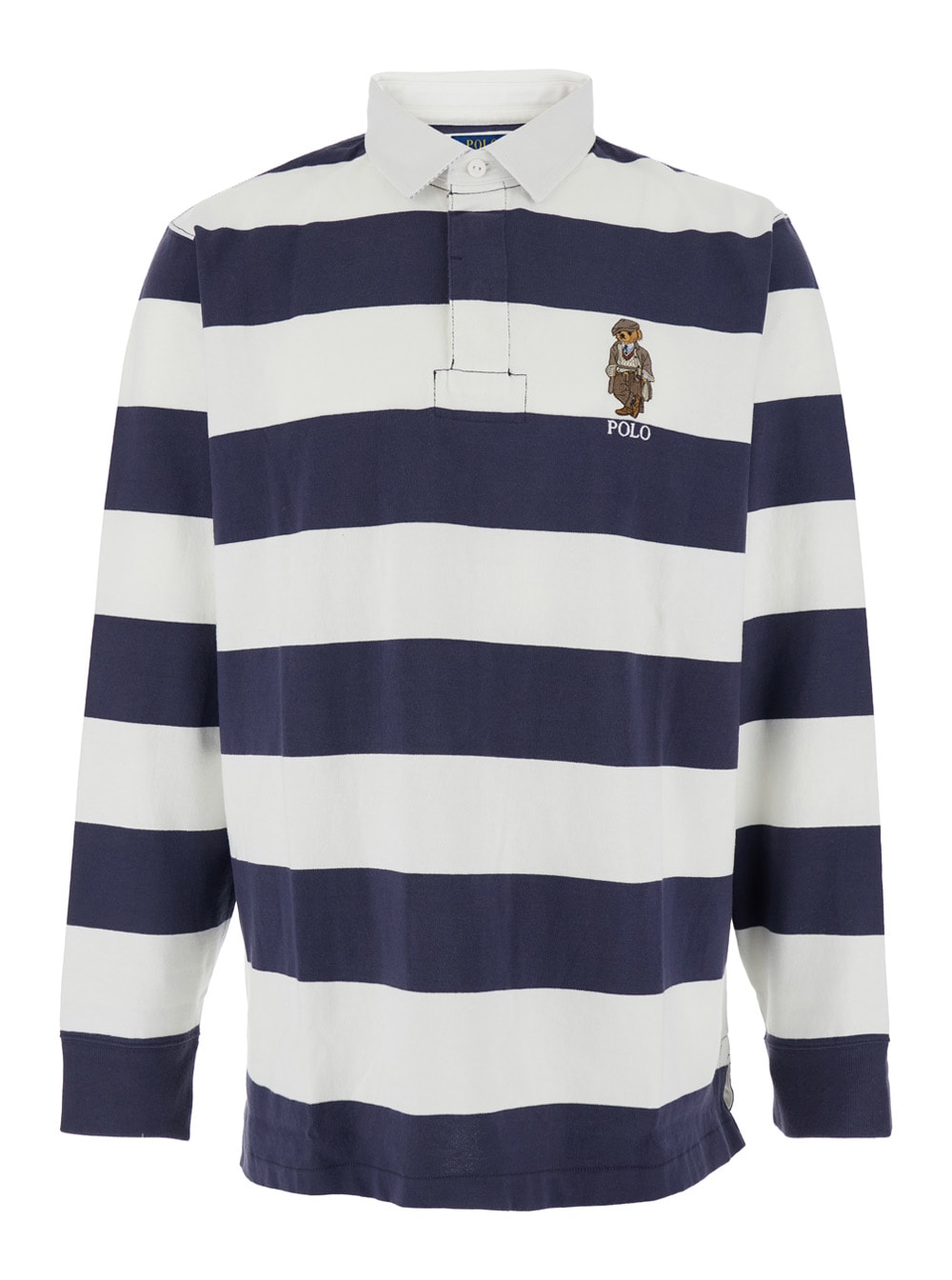 Polo Ralph Lauren Rugby Fit Blue And White Polo Shirt With Logo Embroidery On The Front And All-over Striped Motif In  In Blue